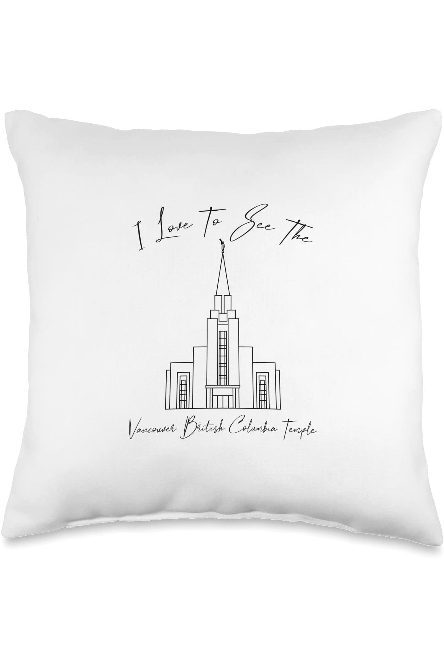 Vancouver British Columbia Temple Throw Pillows - Calligraphy Style (English) US