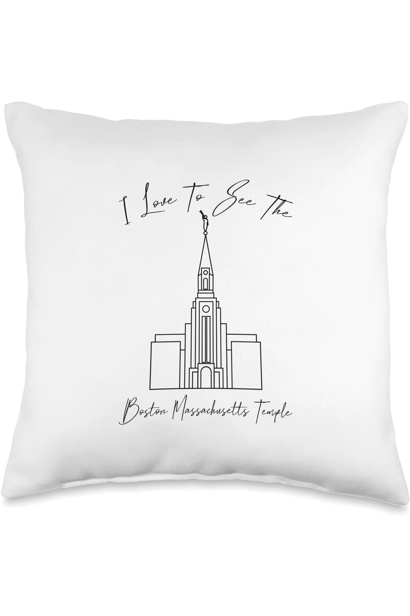 Boston Massachusetts Temple Throw Pillows - Calligraphy Style (English) US
