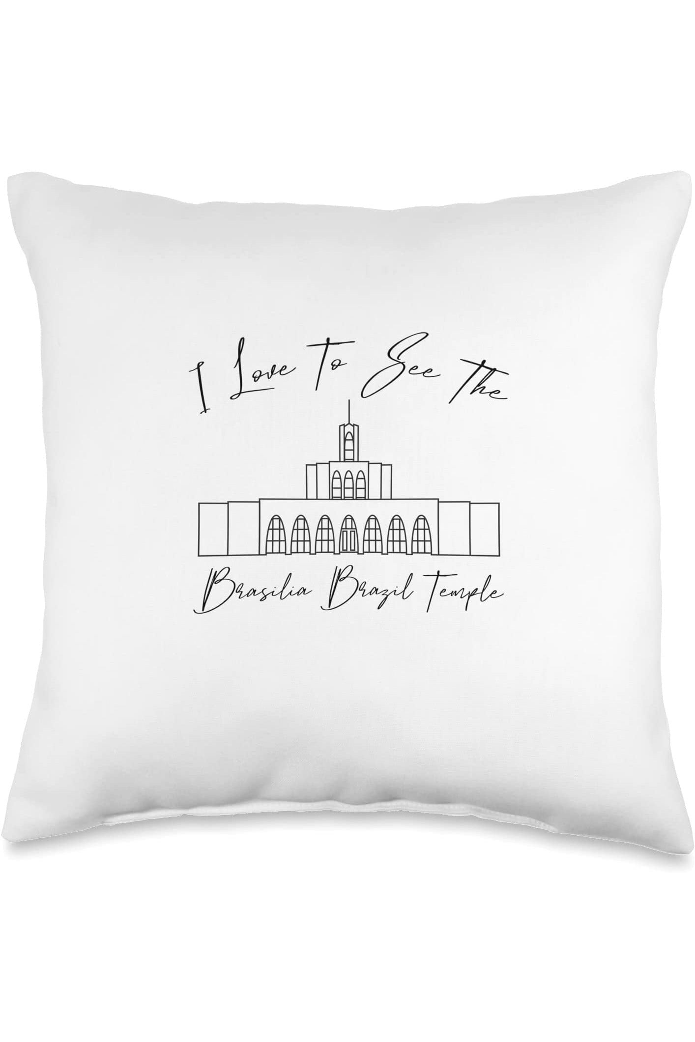 Brasilia Brazil Temple Throw Pillows - Calligraphy Style (English) US