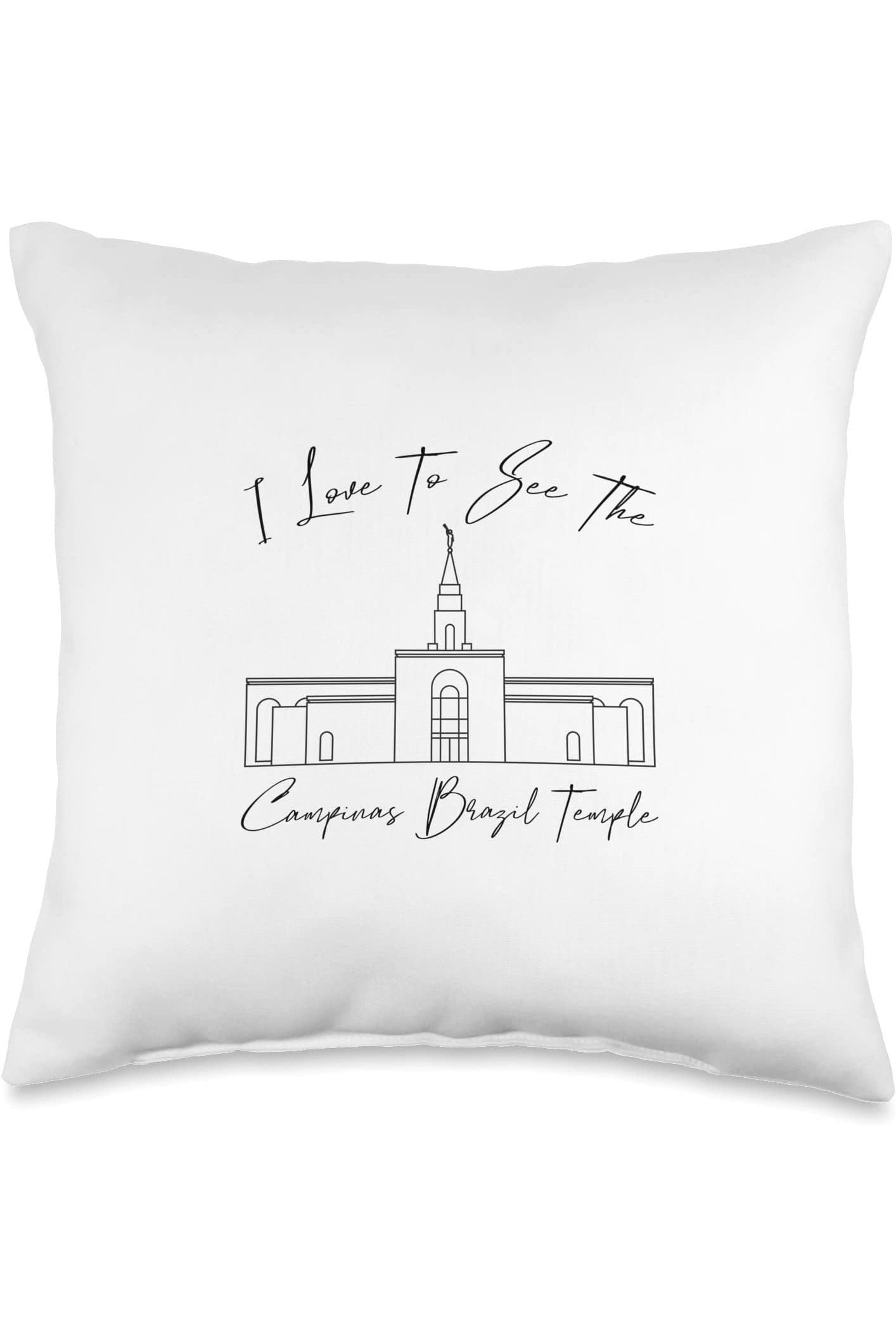 Campinas Brazil Temple Throw Pillows - Calligraphy Style (English) US