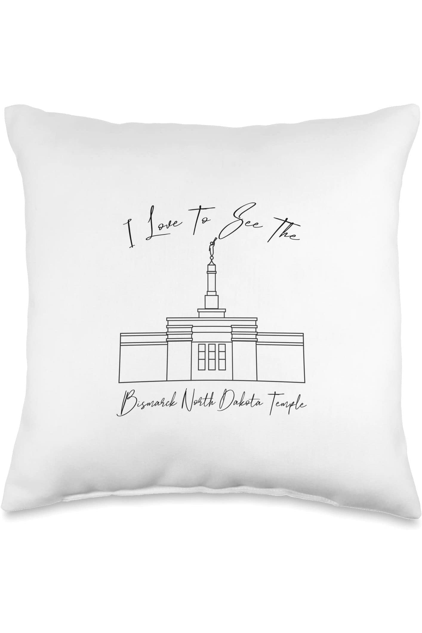 Bismarck North Dakota Temple Throw Pillows - Calligraphy Style (English) US