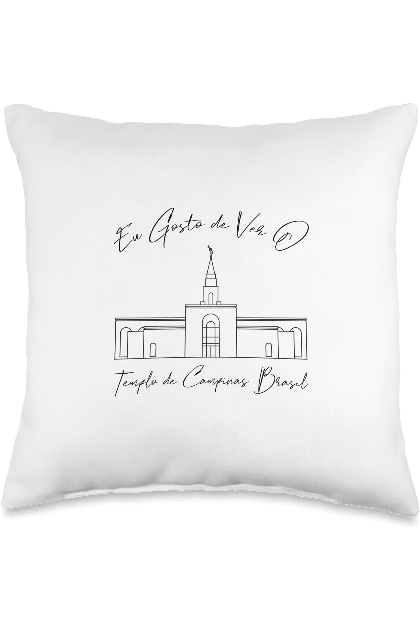 Campinas Brazil Temple Throw Pillows - Calligraphy Style (Portuguese) US
