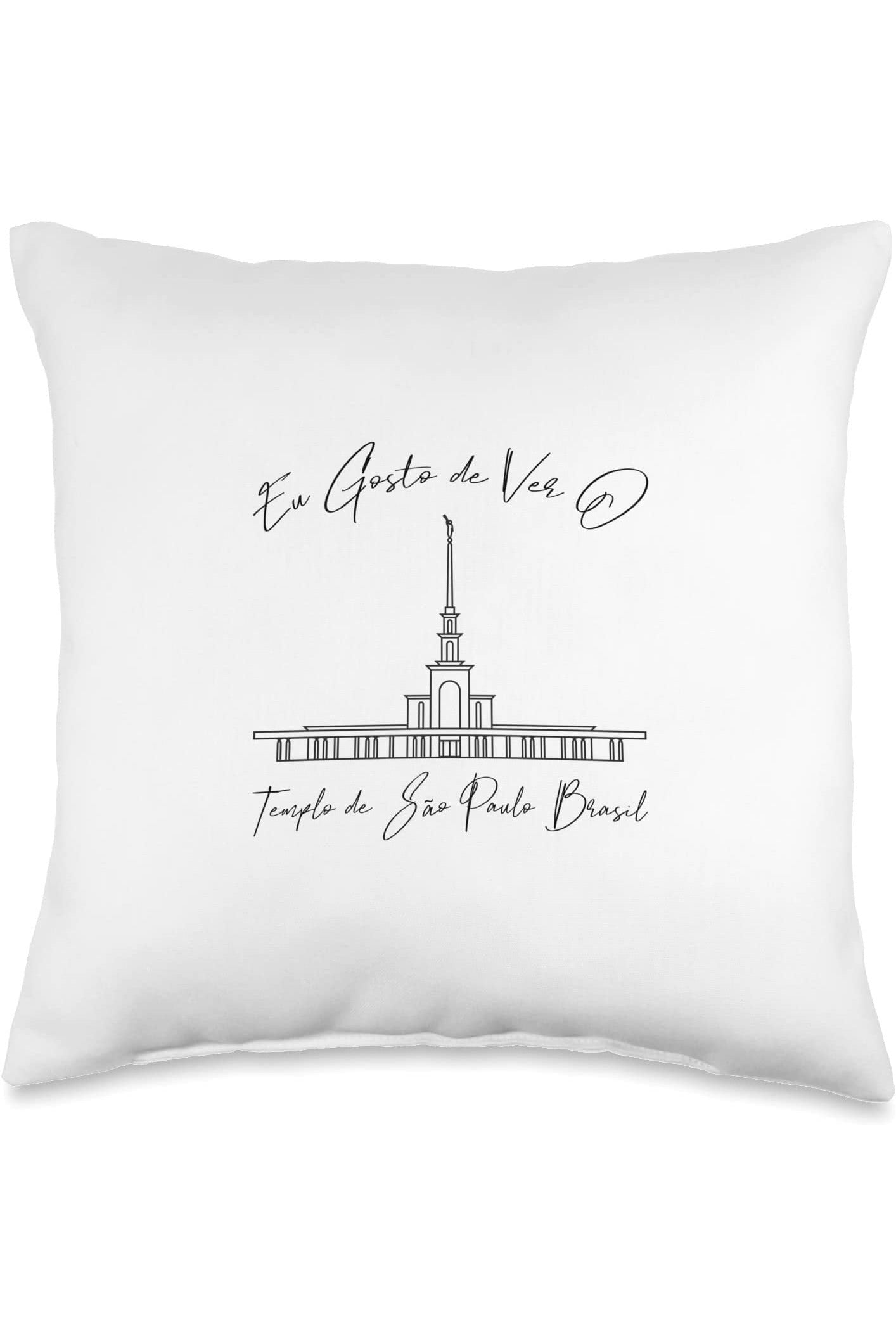Sao Paulo Brazil Temple Throw Pillows - Calligraphy Style (Portuguese) US