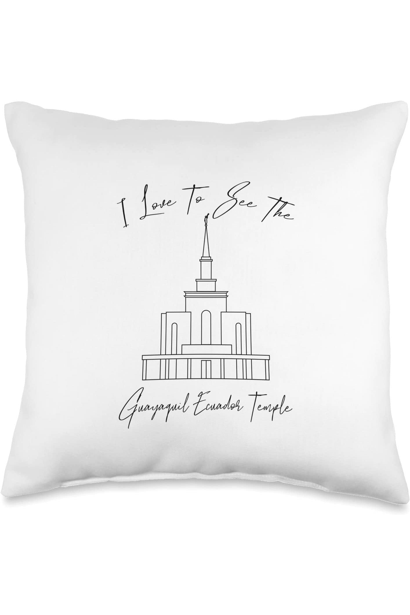Guayaquil Ecuador Temple Throw Pillows - Calligraphy Style (English) US