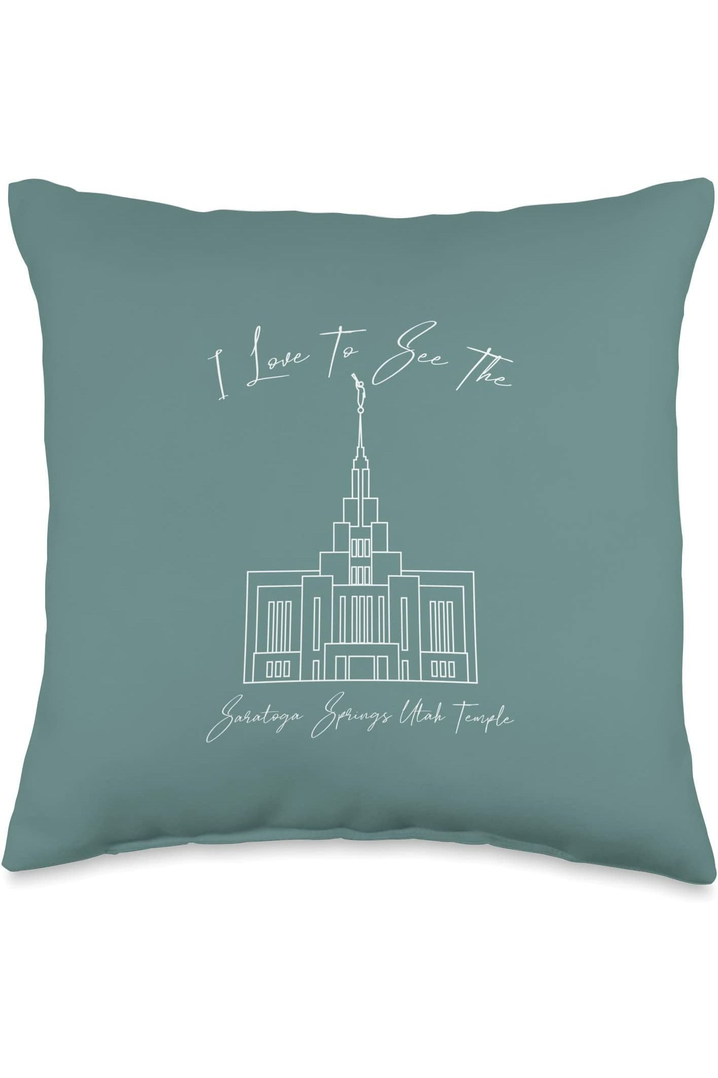 Saratoga Springs Utah Temple Throw Pillows - Calligraphy Style (English) US