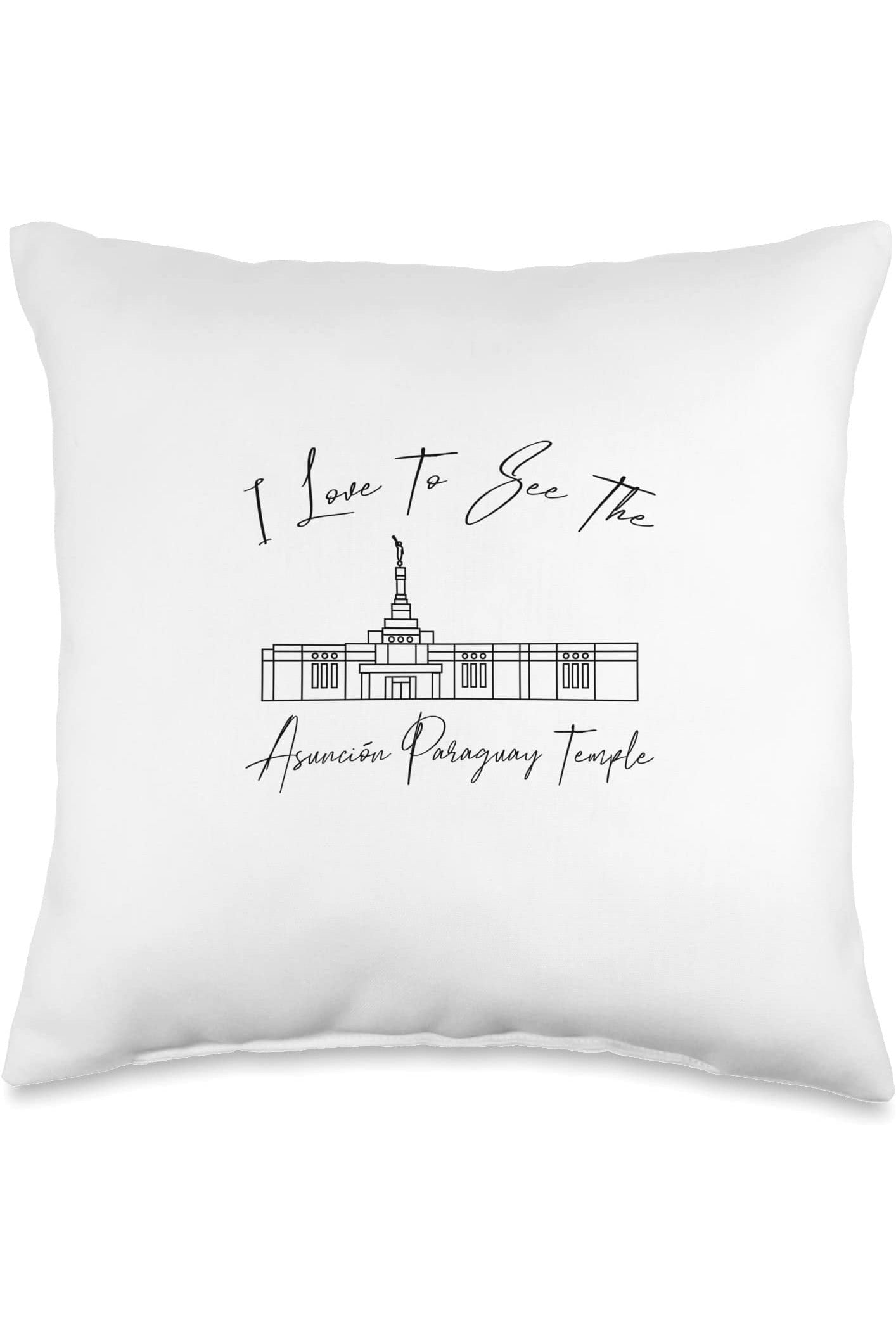 Asuncion Paraguay Temple Throw Pillows - Calligraphy Style (English) US