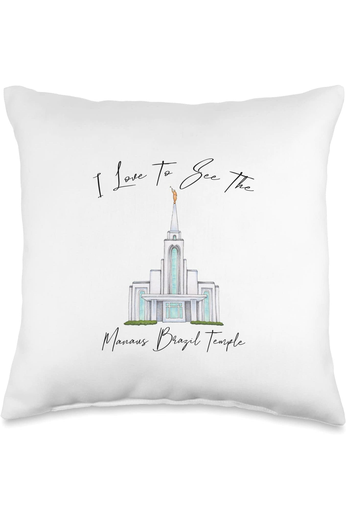 Manaus Brazil Temple Throw Pillows - Calligraphy Style (English) US