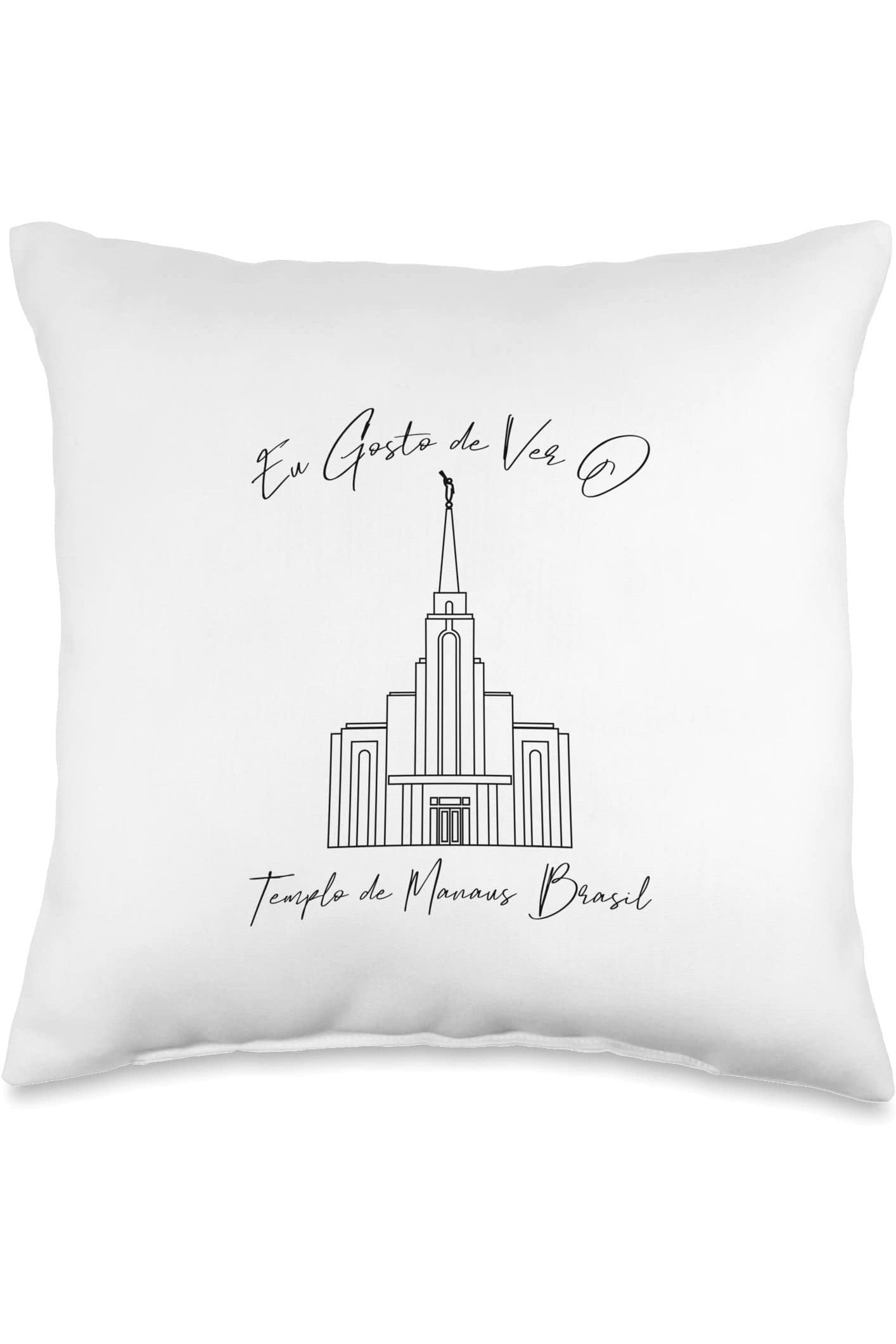 Manaus Brazil Temple Throw Pillows - Calligraphy Style (Portuguese) US