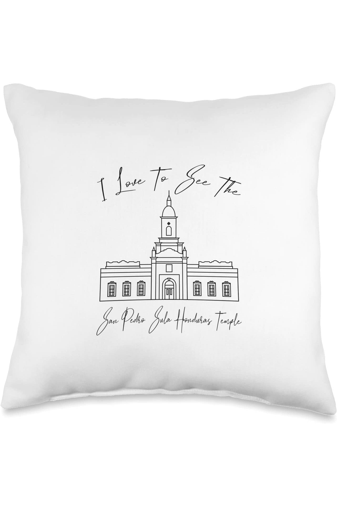 San Pedro Sula Honduras Temple Throw Pillows - Calligraphy Style (English) US