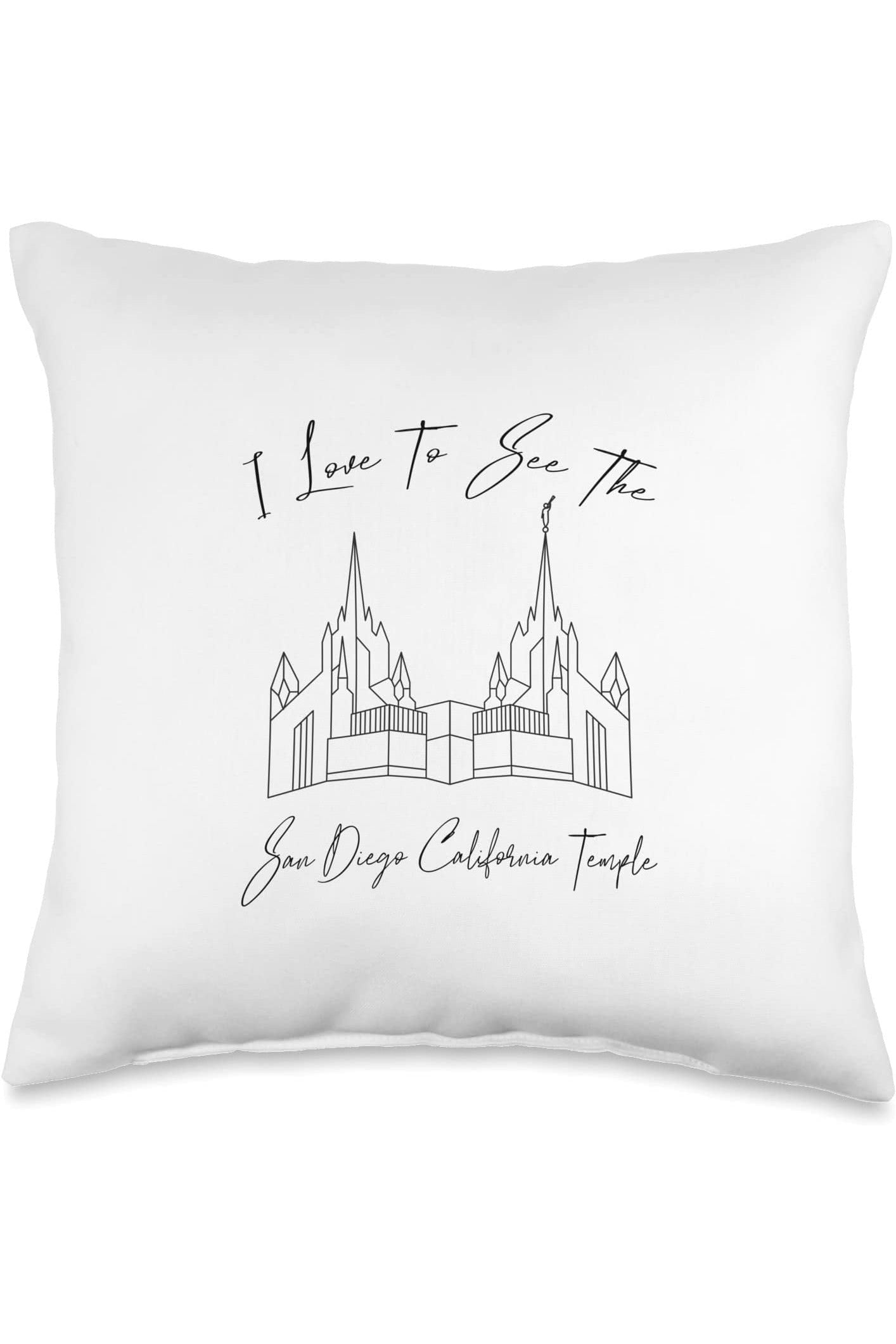 San Diego California Temple Throw Pillows - Calligraphy Style (English) US
