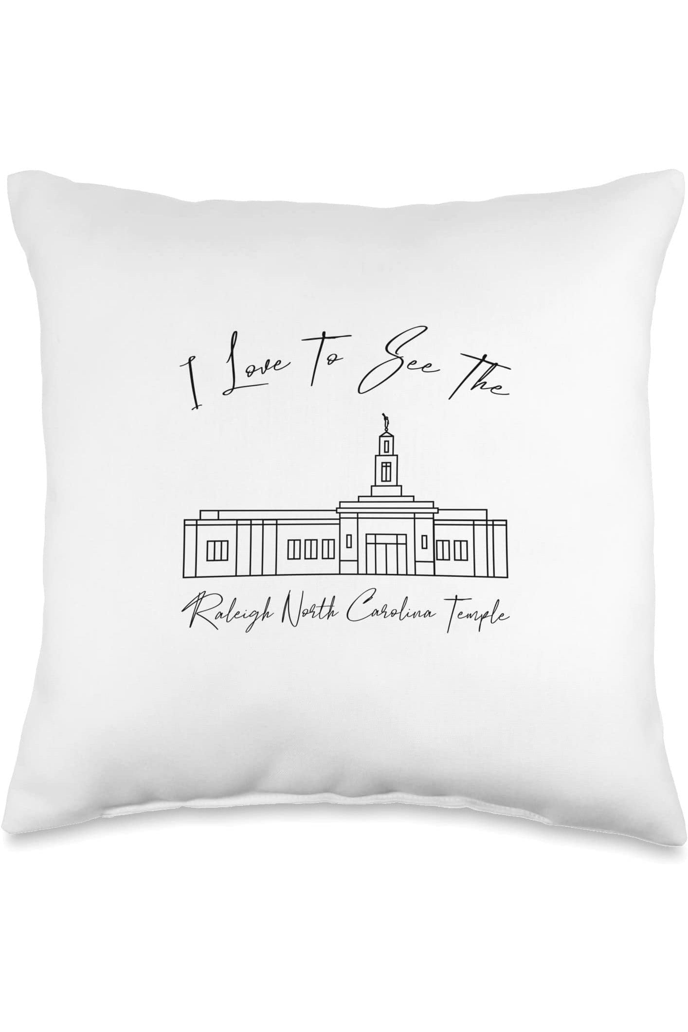 Raleigh North Carolina Temple Throw Pillows - Calligraphy Style (English) US