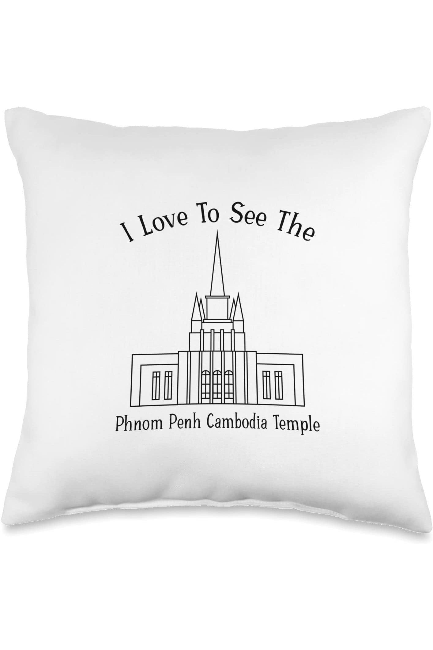 Phnom Penh Cambodia Temple Throw Pillows - Happy Style (English) US