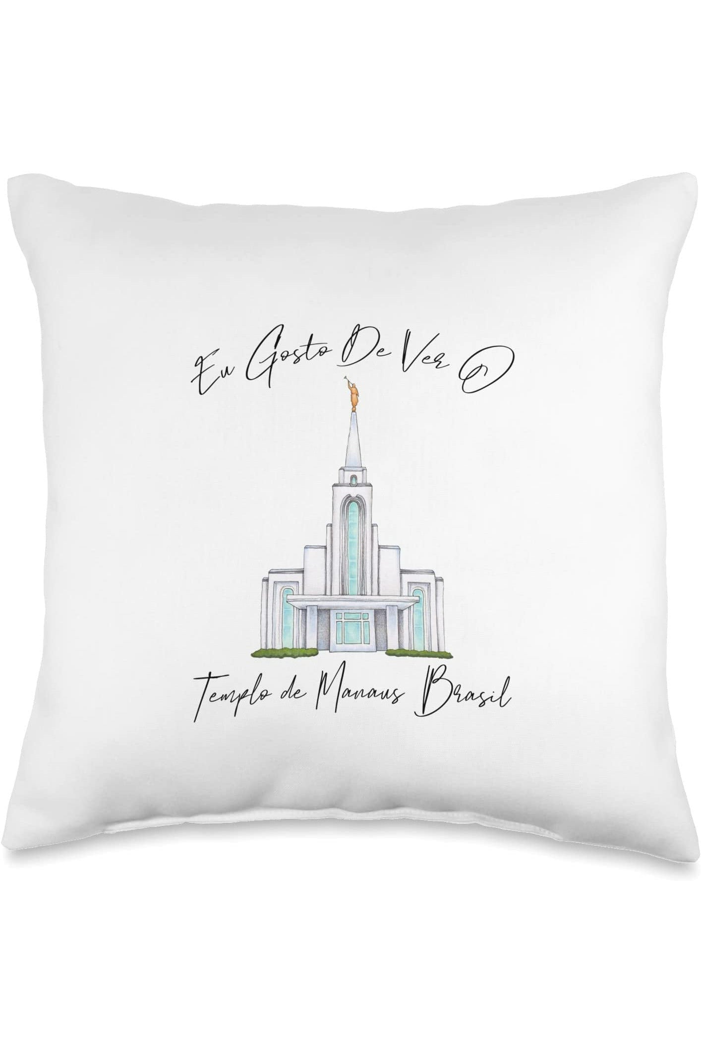 Templo de Manaus Brasil Throw Pillows - Calligraphy Style (Portuguese) US