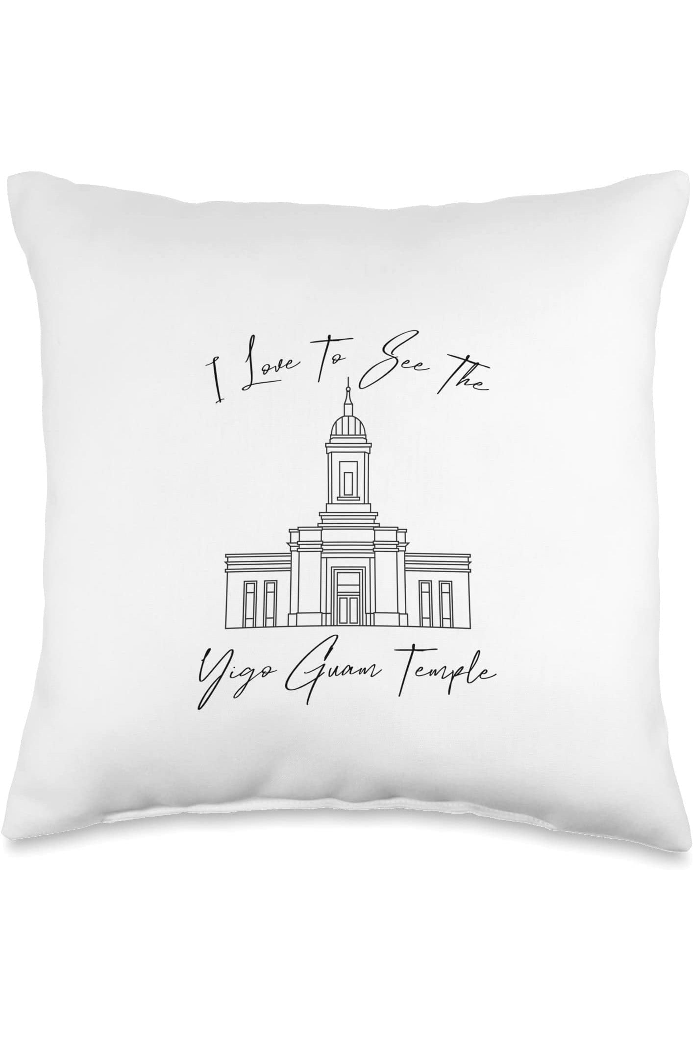Yigo Guam Temple Throw Pillows - Calligraphy Style (English) US