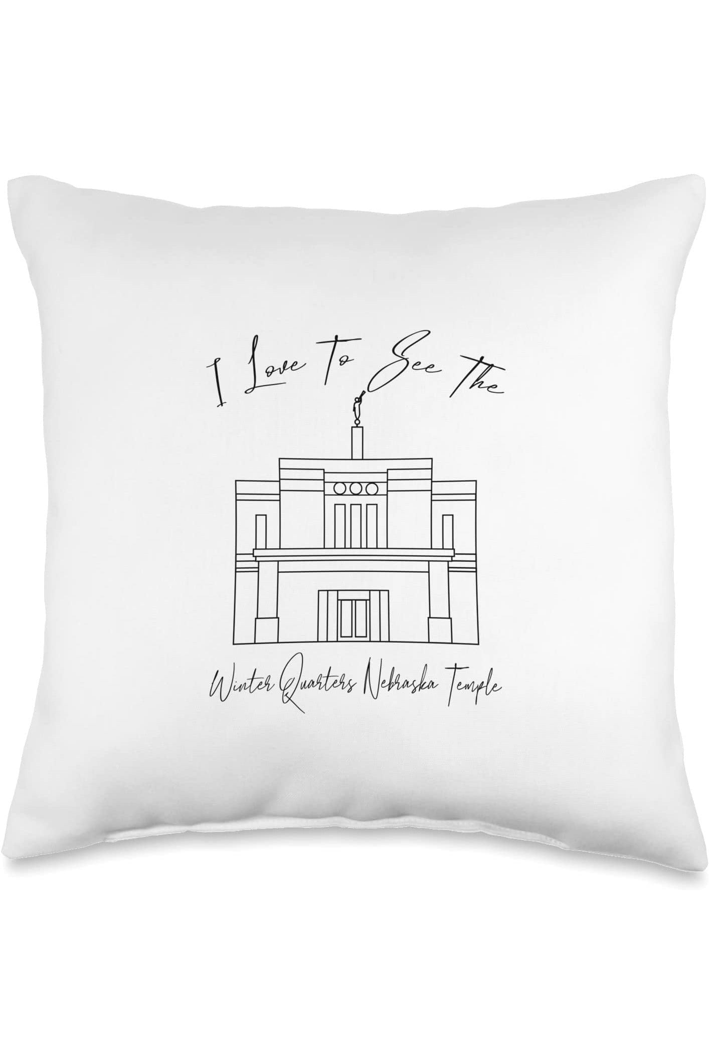 Winter Quarters Nebraska Temple Throw Pillows - Calligraphy Style (English) US