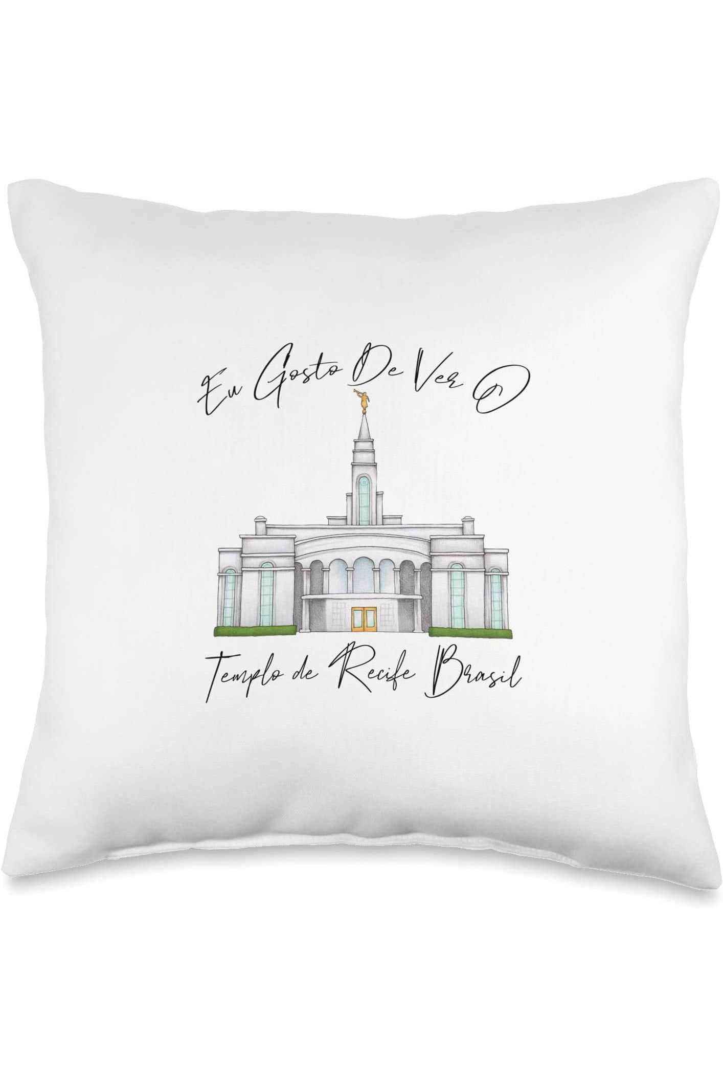 Templo de Manaus Brasil Throw Pillows - Calligraphy Style (Portuguese) US