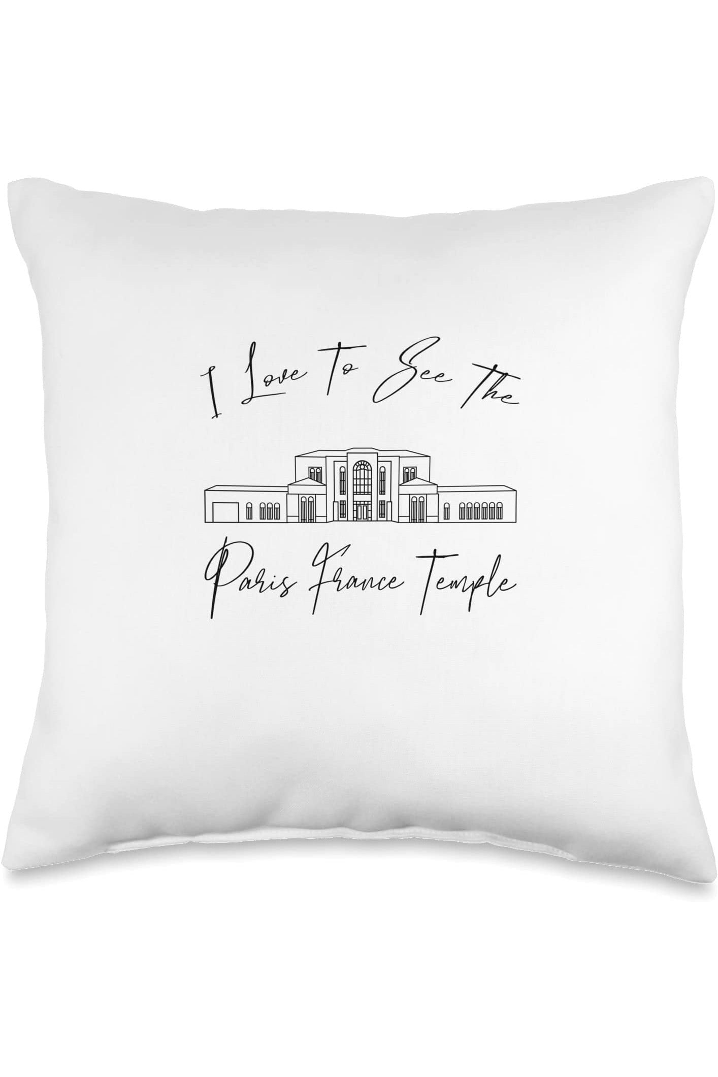 Paris France Temple Throw Pillows - Calligraphy Style (English) US