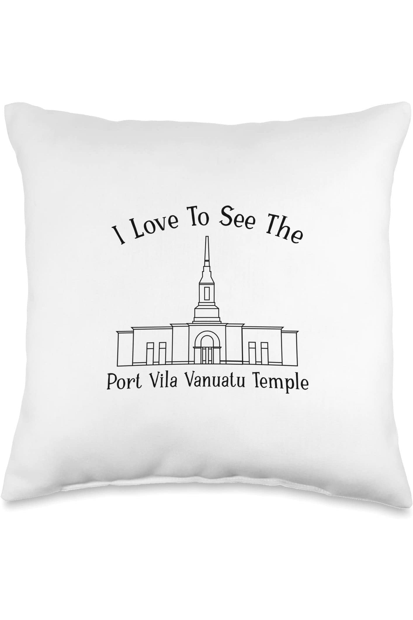 Port Vila Vanuatu Temple Throw Pillows - Happy Style (English) US