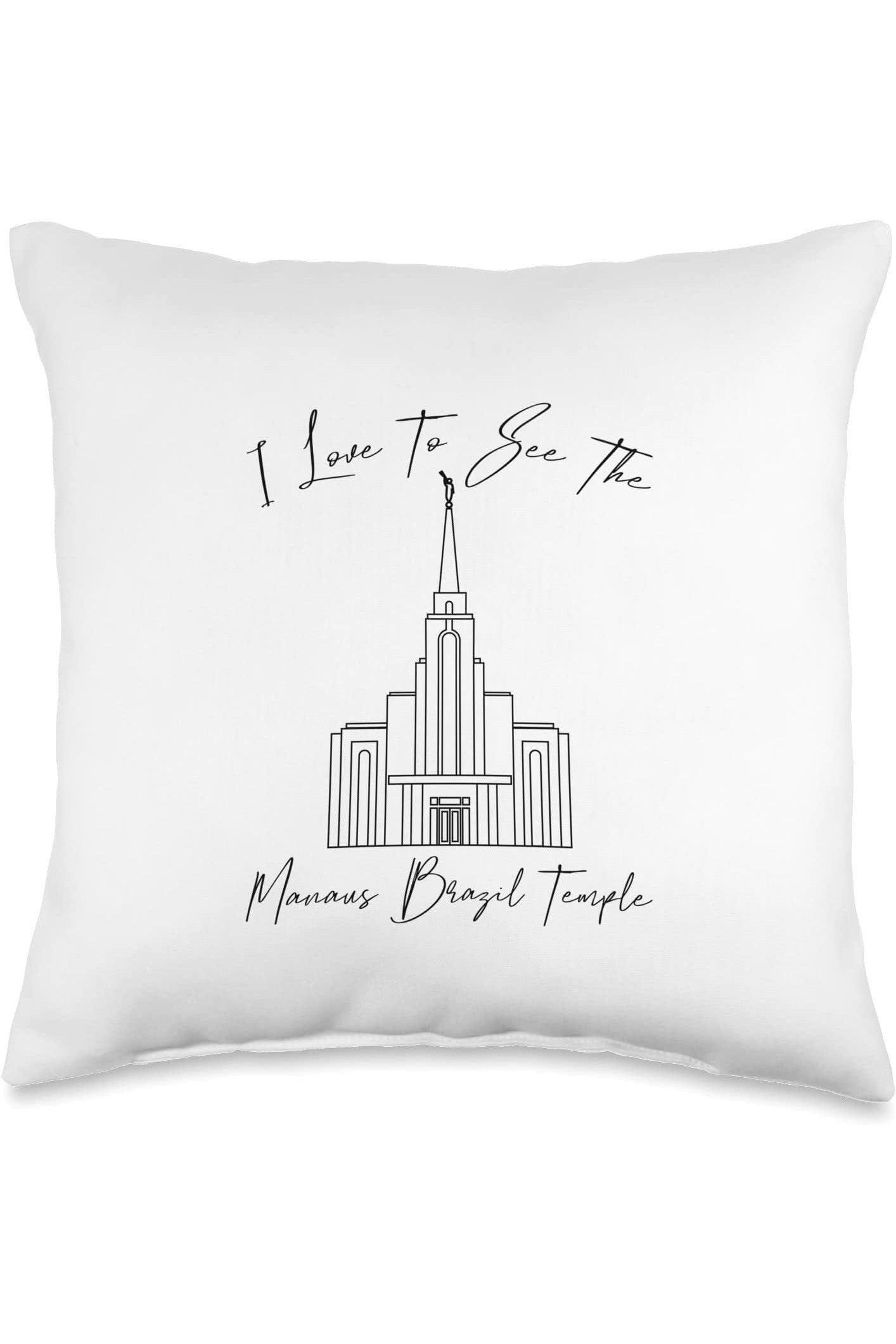 Manaus Brazil Temple Throw Pillows - Calligraphy Style (English) US