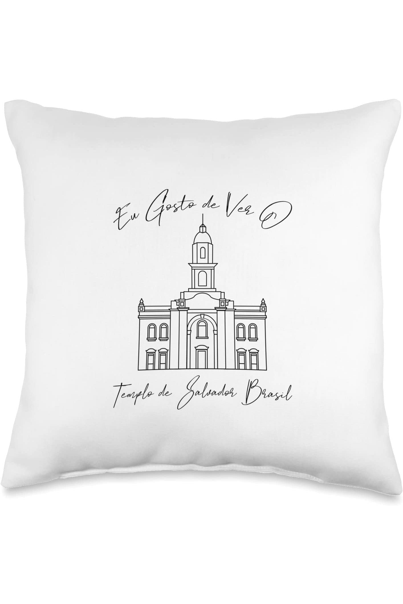 Salvador Brazil Temple Throw Pillows - Calligraphy Style (Portuguese) US
