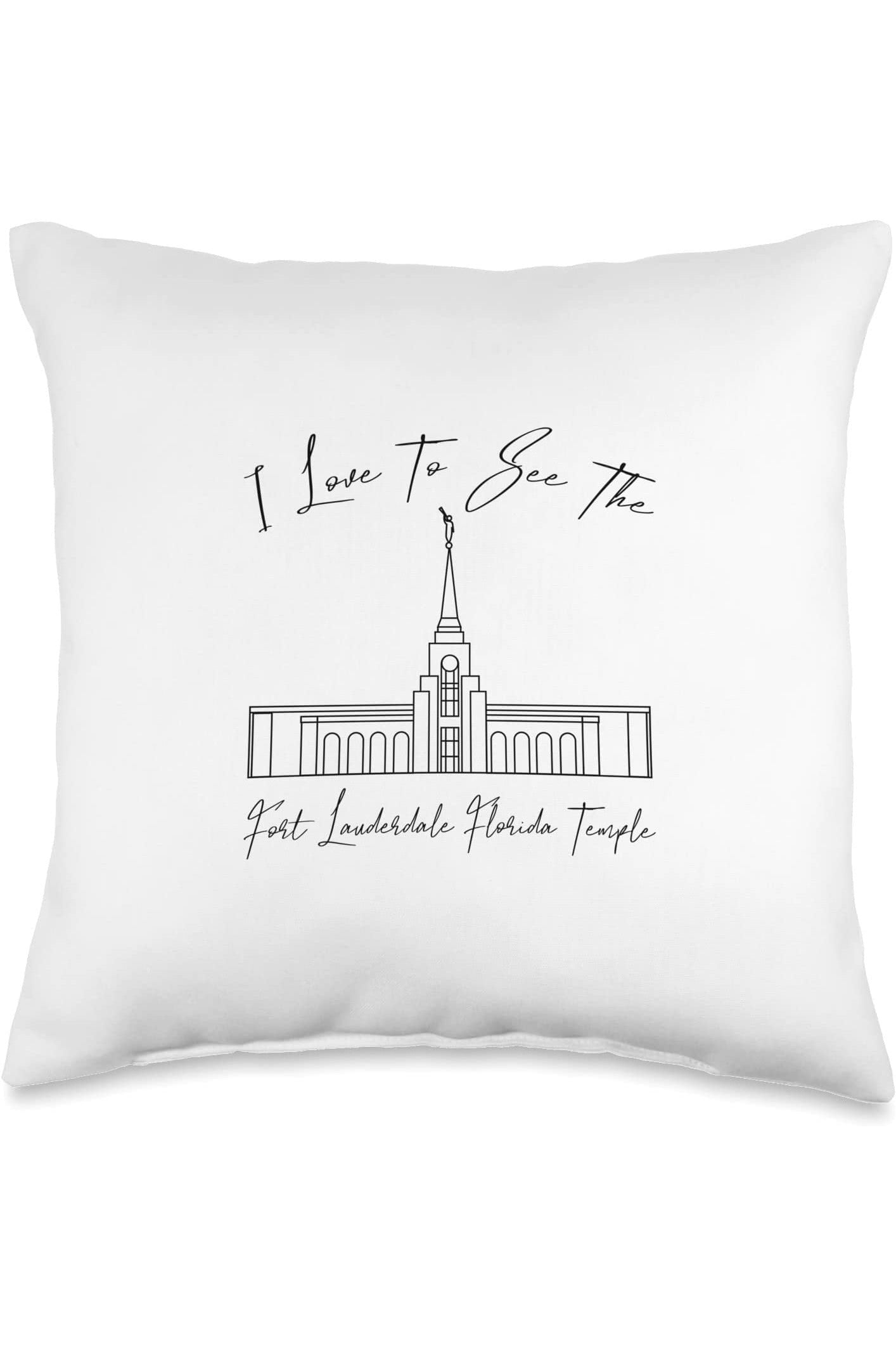 Ft Lauderdale Florida Temple Throw Pillows - Calligraphy Style (English) US