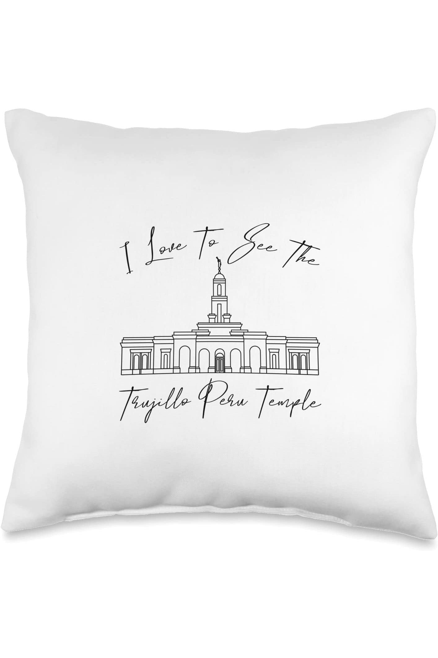Trujillo Peru Temple Throw Pillows - Calligraphy Style (English) US