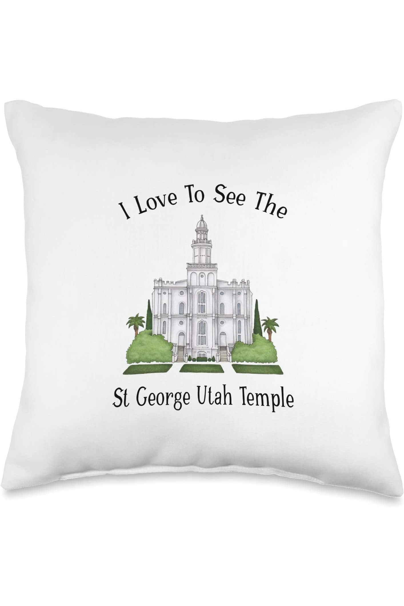 St George Utah Temple Throw Pillows - Happy Style (English) US