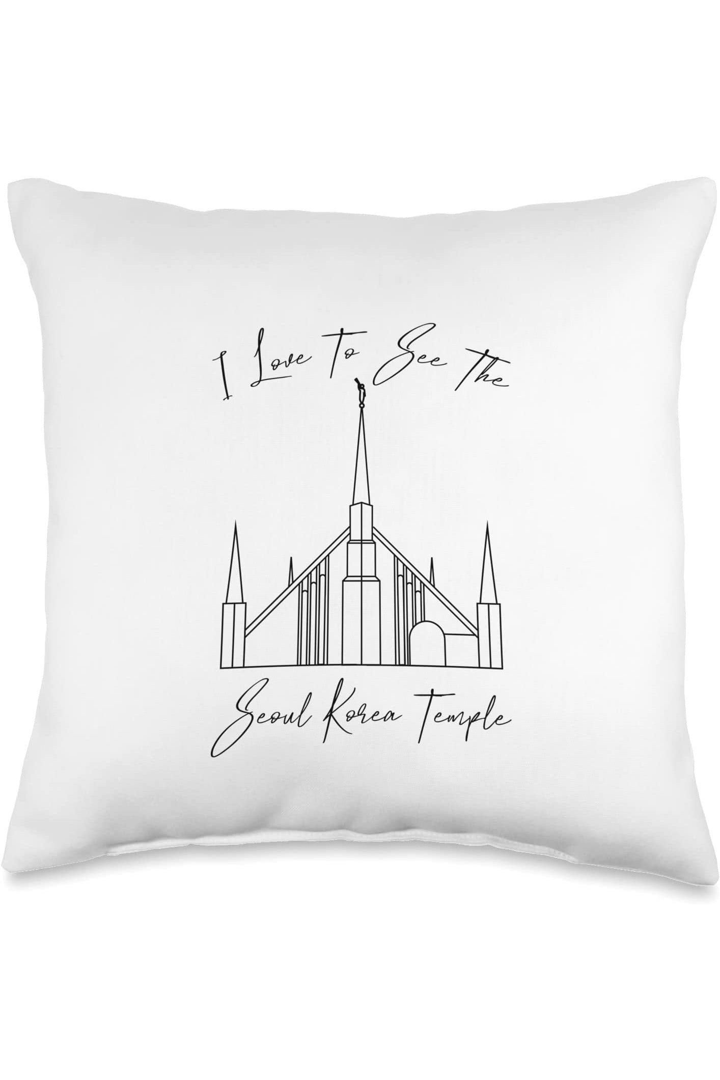 Seoul Korea Temple Throw Pillows - Calligraphy Style (English) US