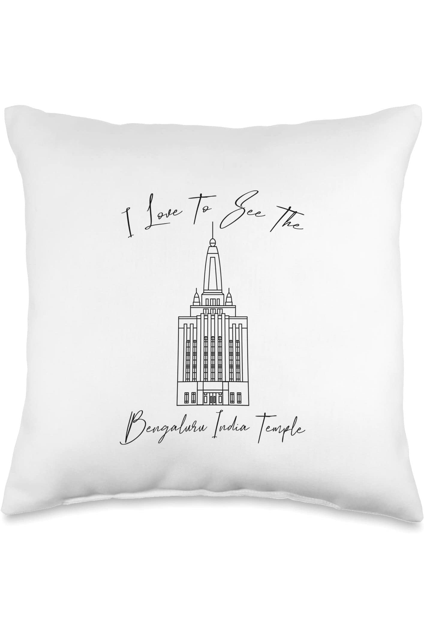 Bengaluru India Temple Throw Pillows - Calligraphy Style (English) US