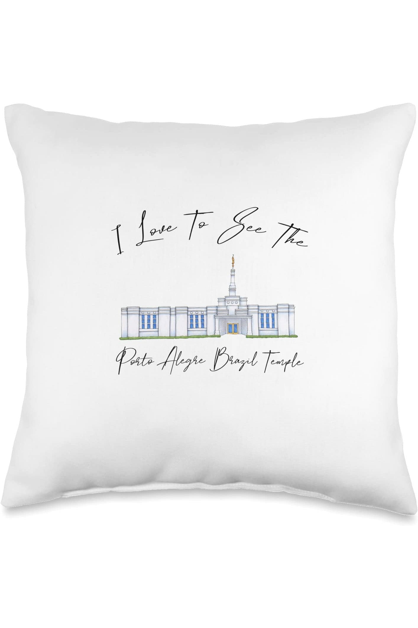 Porto Alegre Brazil Temple Throw Pillows - Calligraphy Style (English) US