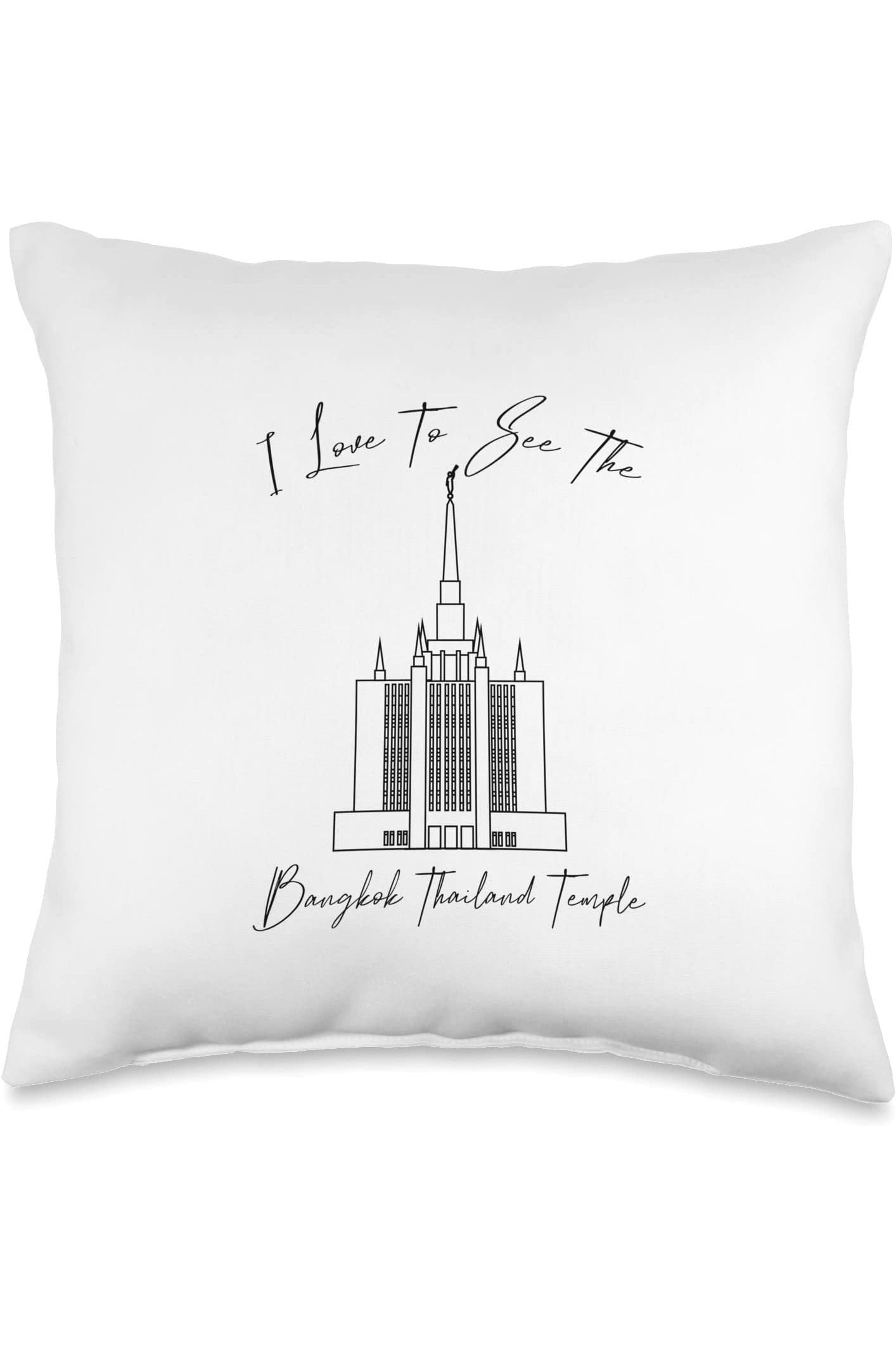 Bangkok Thailand Temple Throw Pillows - Calligraphy Style (English) US