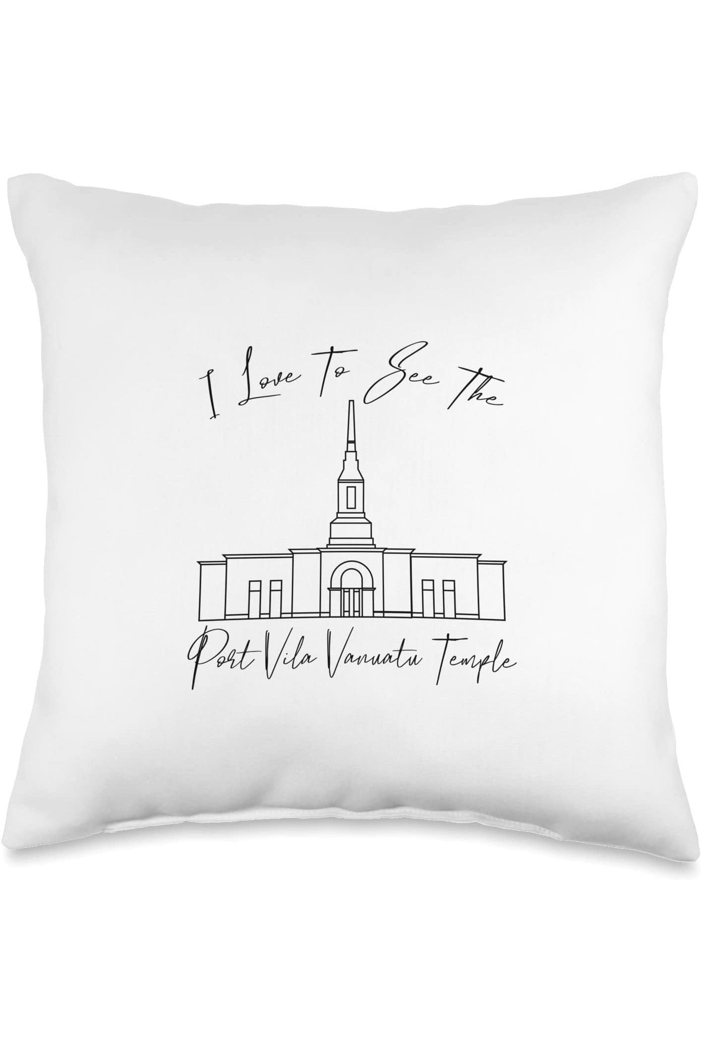 Port Vila Vanuatu Temple Throw Pillows - Calligraphy Style (English) US