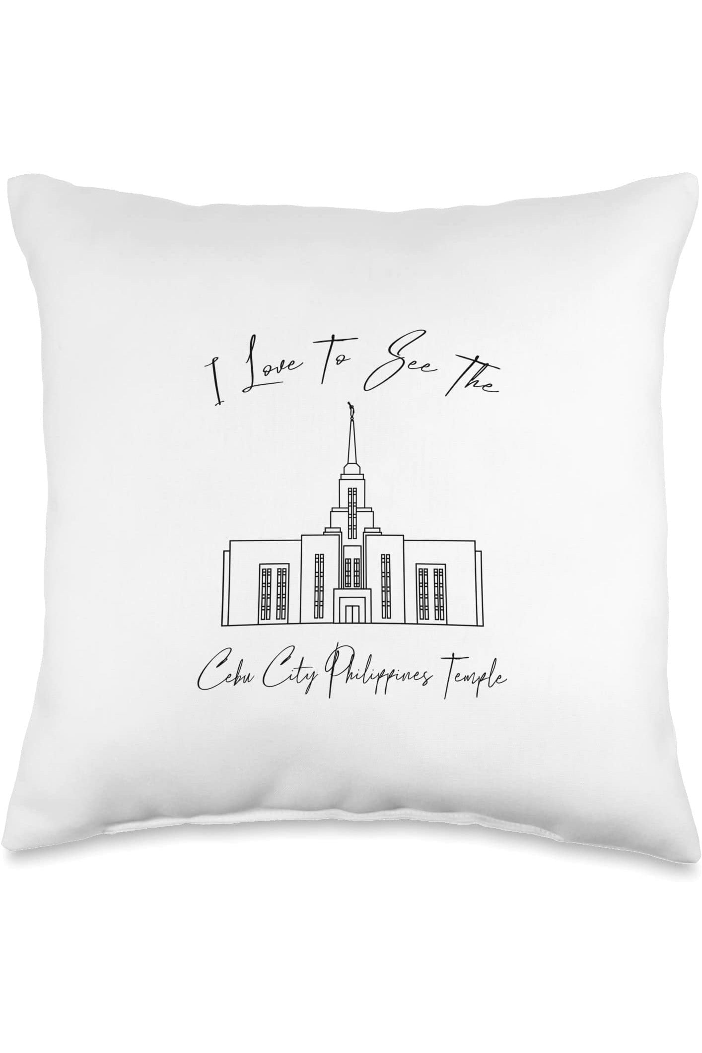 Cebu City Philippines Temple Throw Pillows - Calligraphy Style (English) US