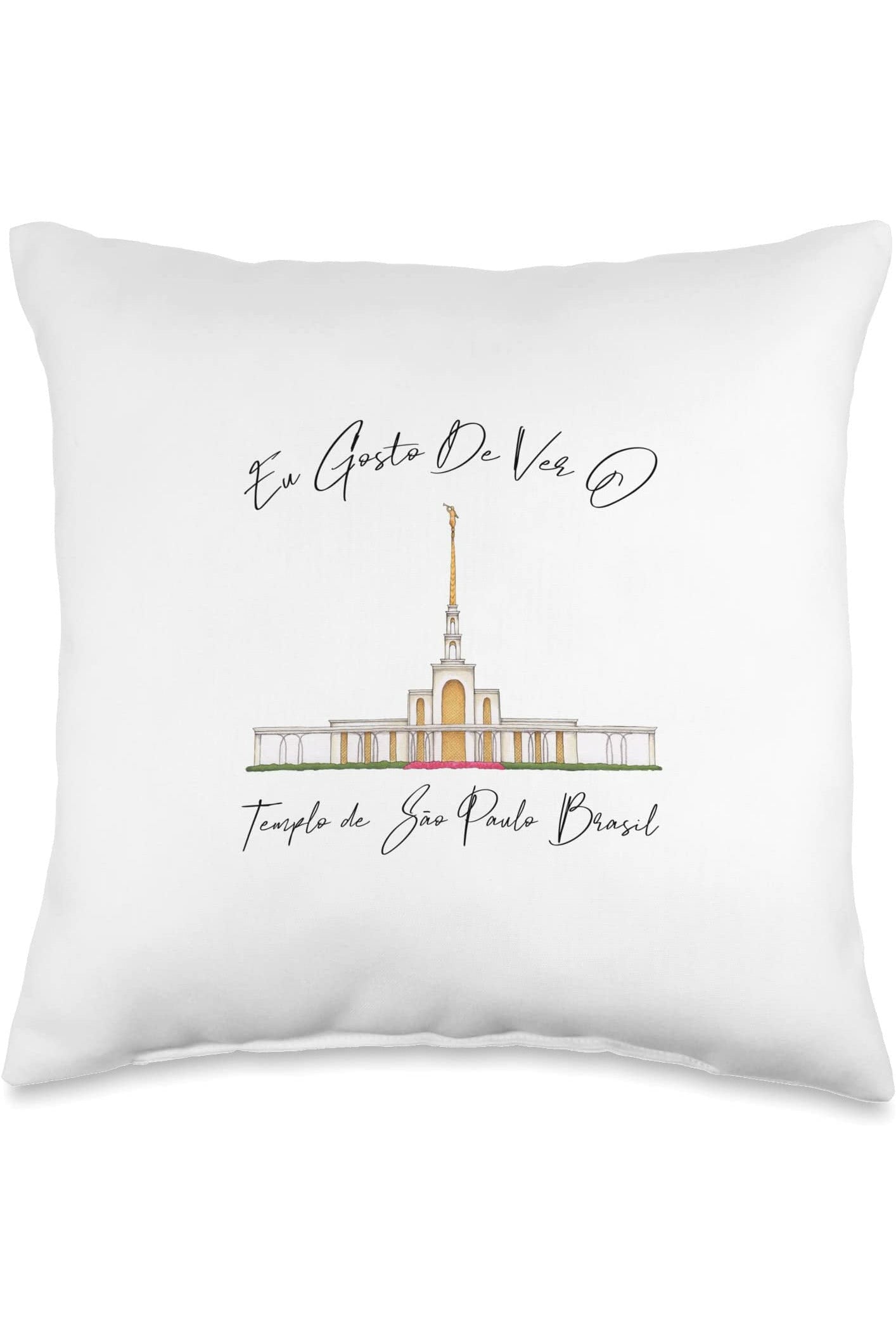 Templo de Manaus Brasil Throw Pillows - Calligraphy Style (Portuguese) US