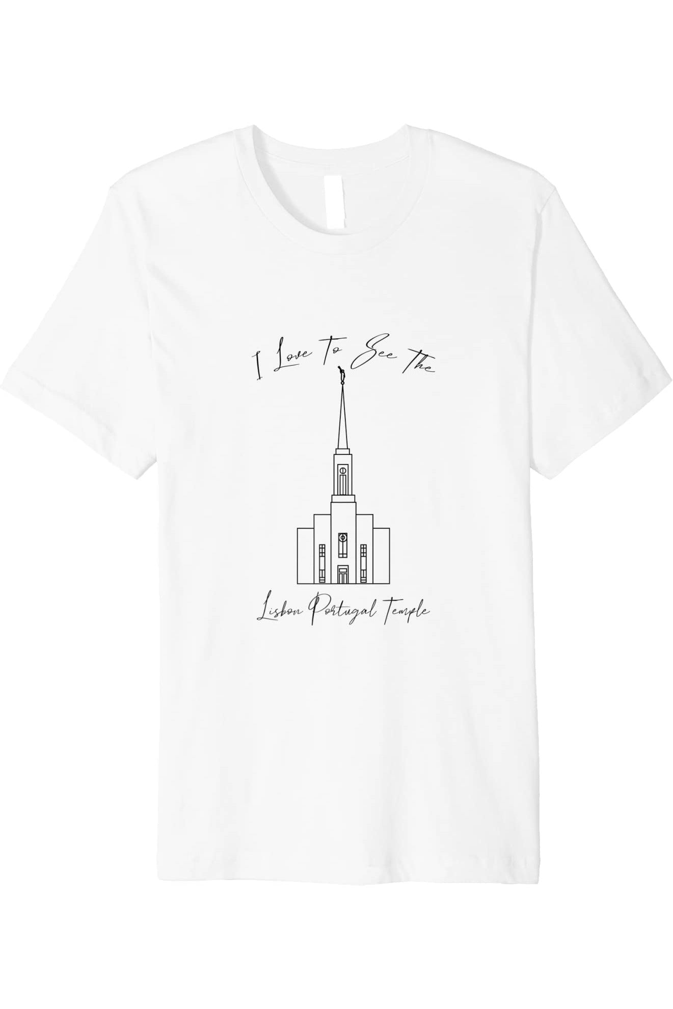 Lisbon Portugal Temple T-Shirt - Premium - Calligraphy Style (English) US