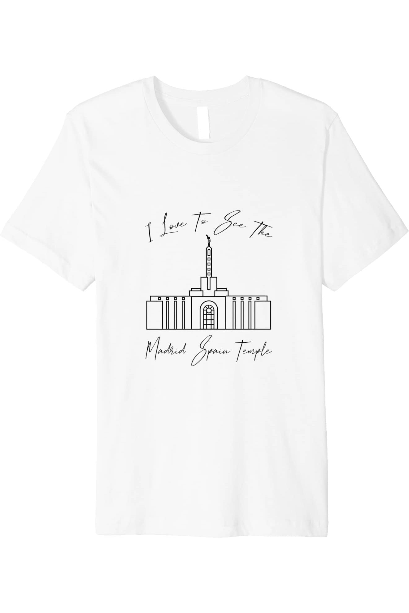 Madrid Spain Temple T-Shirt - Premium - Calligraphy Style (English) US