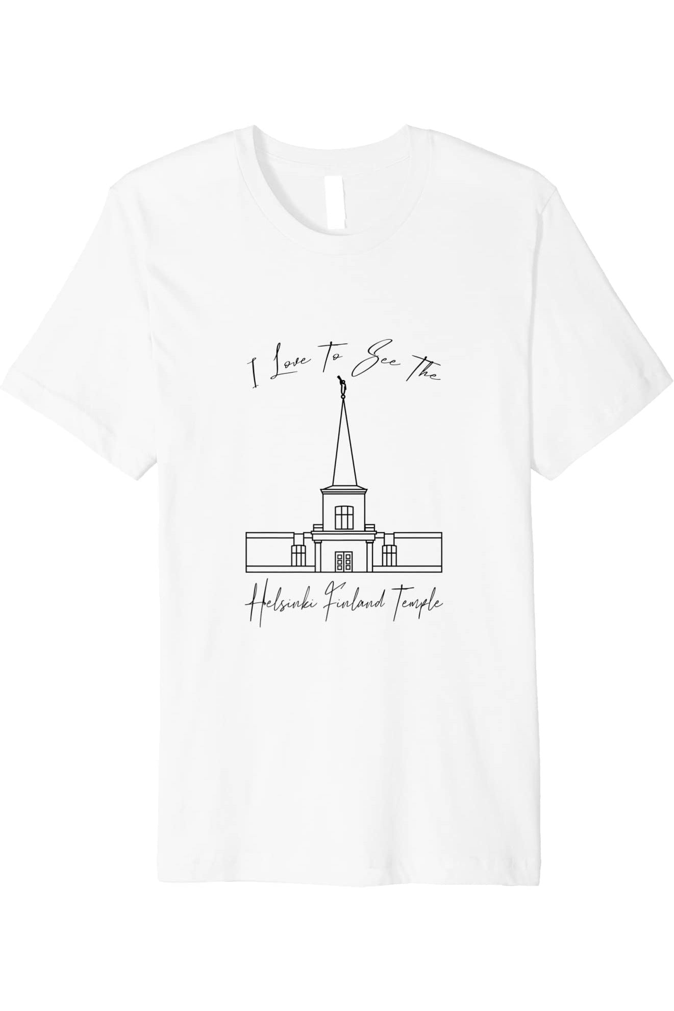 Helsinki Finland Temple T-Shirt - Premium - Calligraphy Style (English) US