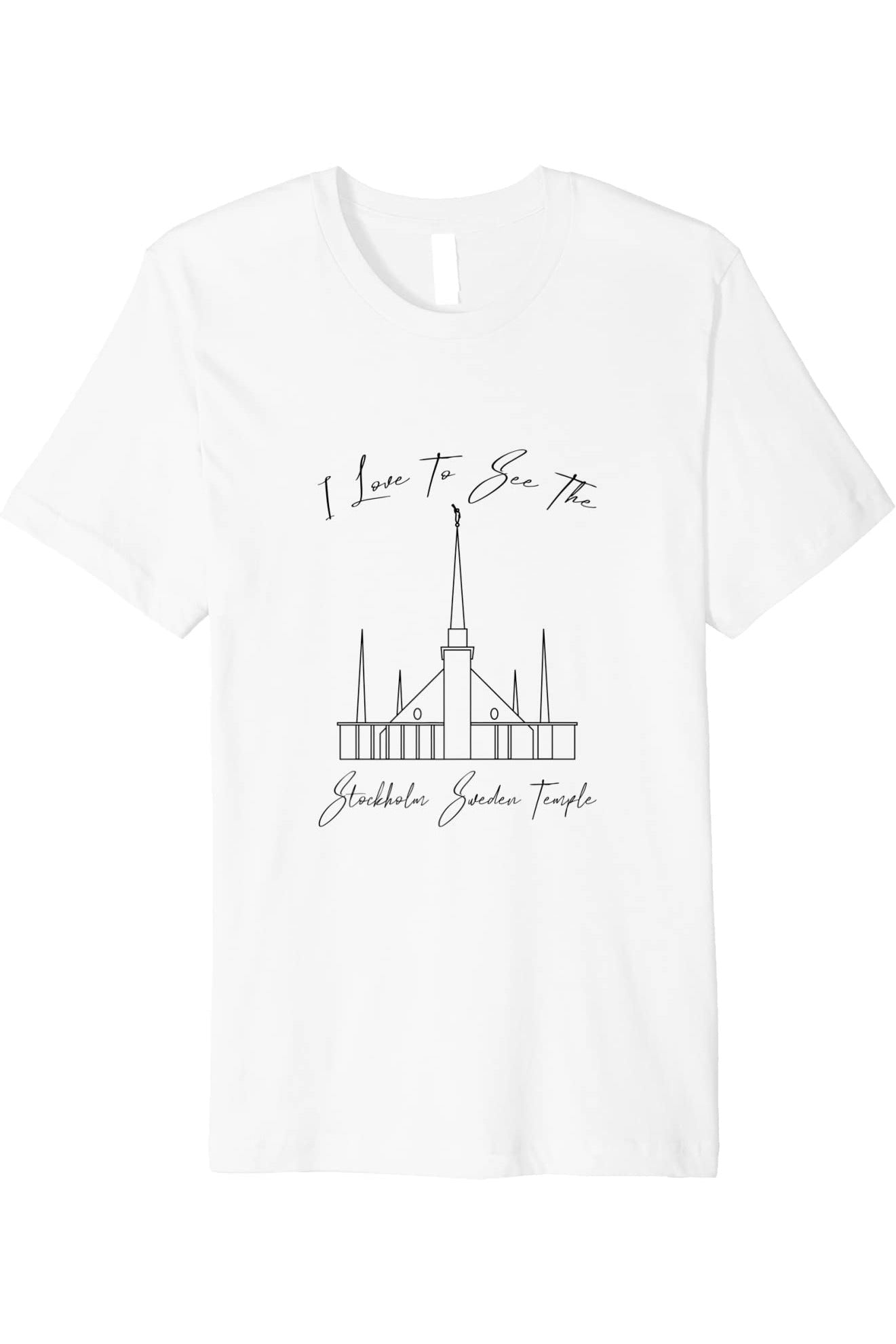 Stockholm Sweden Temple T-Shirt - Premium - Calligraphy Style (English) US