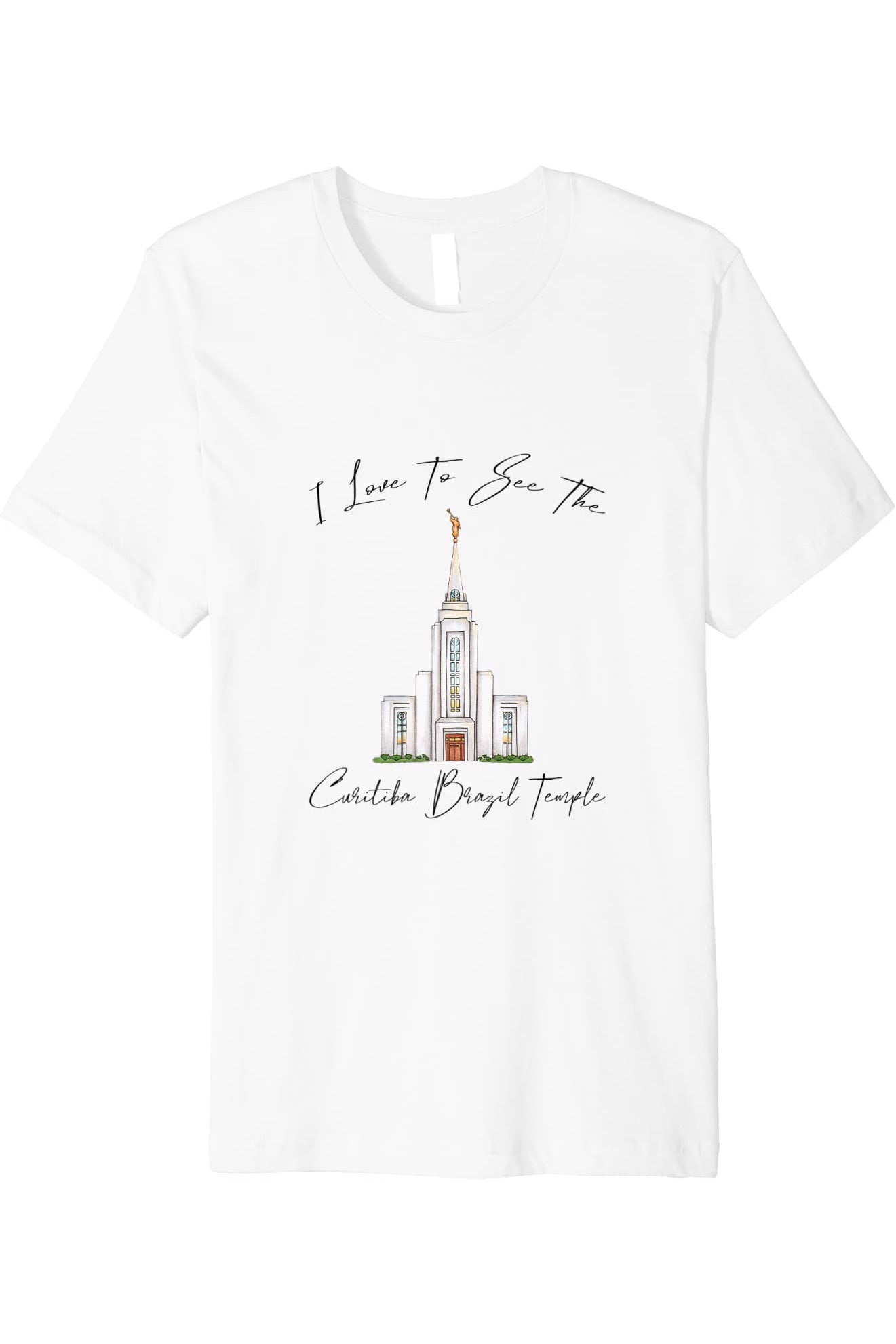 Curitiba Brazil Temple T-Shirt - Premium - Calligraphy Style (English) US