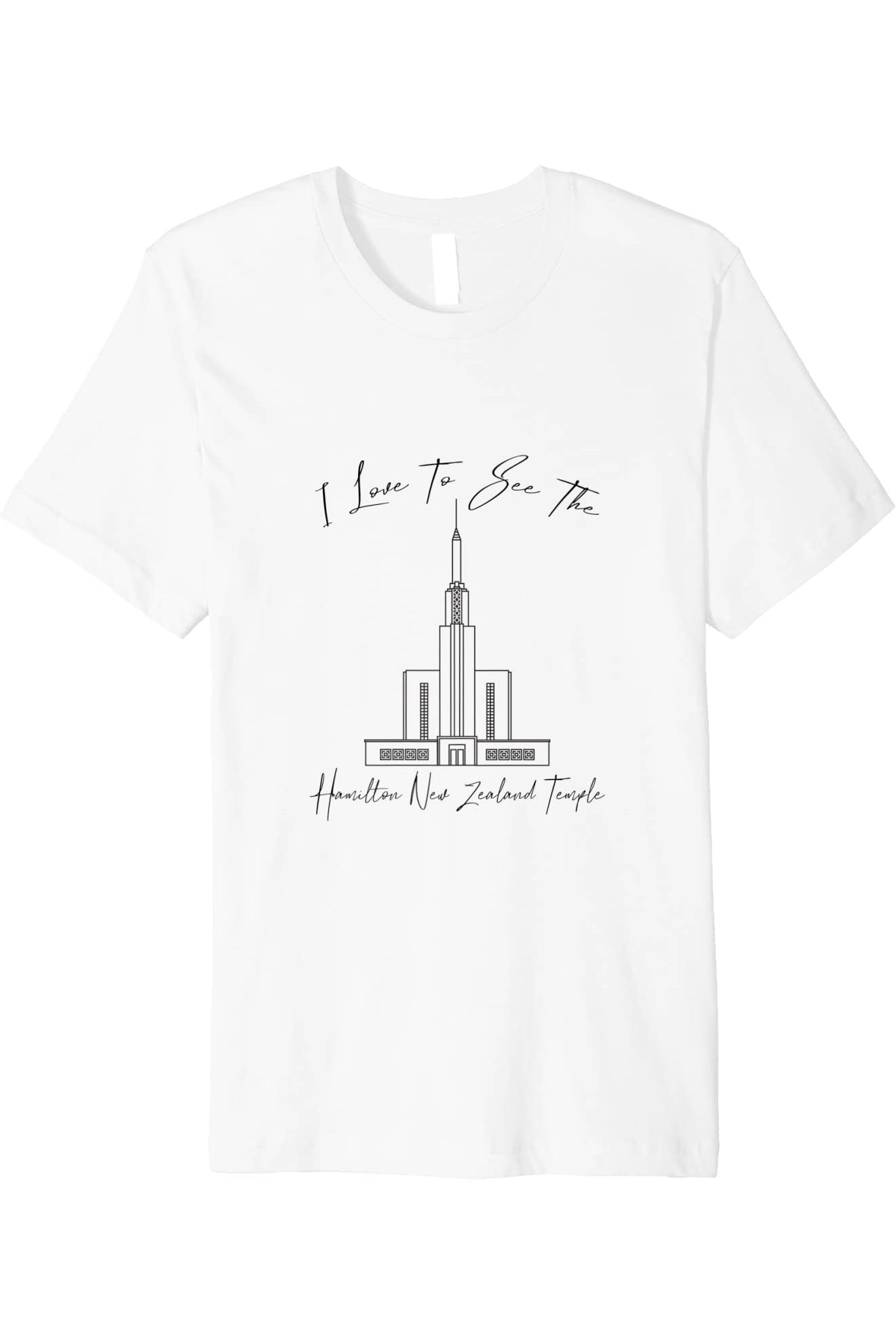 Hamilton New Zealand Temple T-Shirt - Premium - Calligraphy Style (English) US