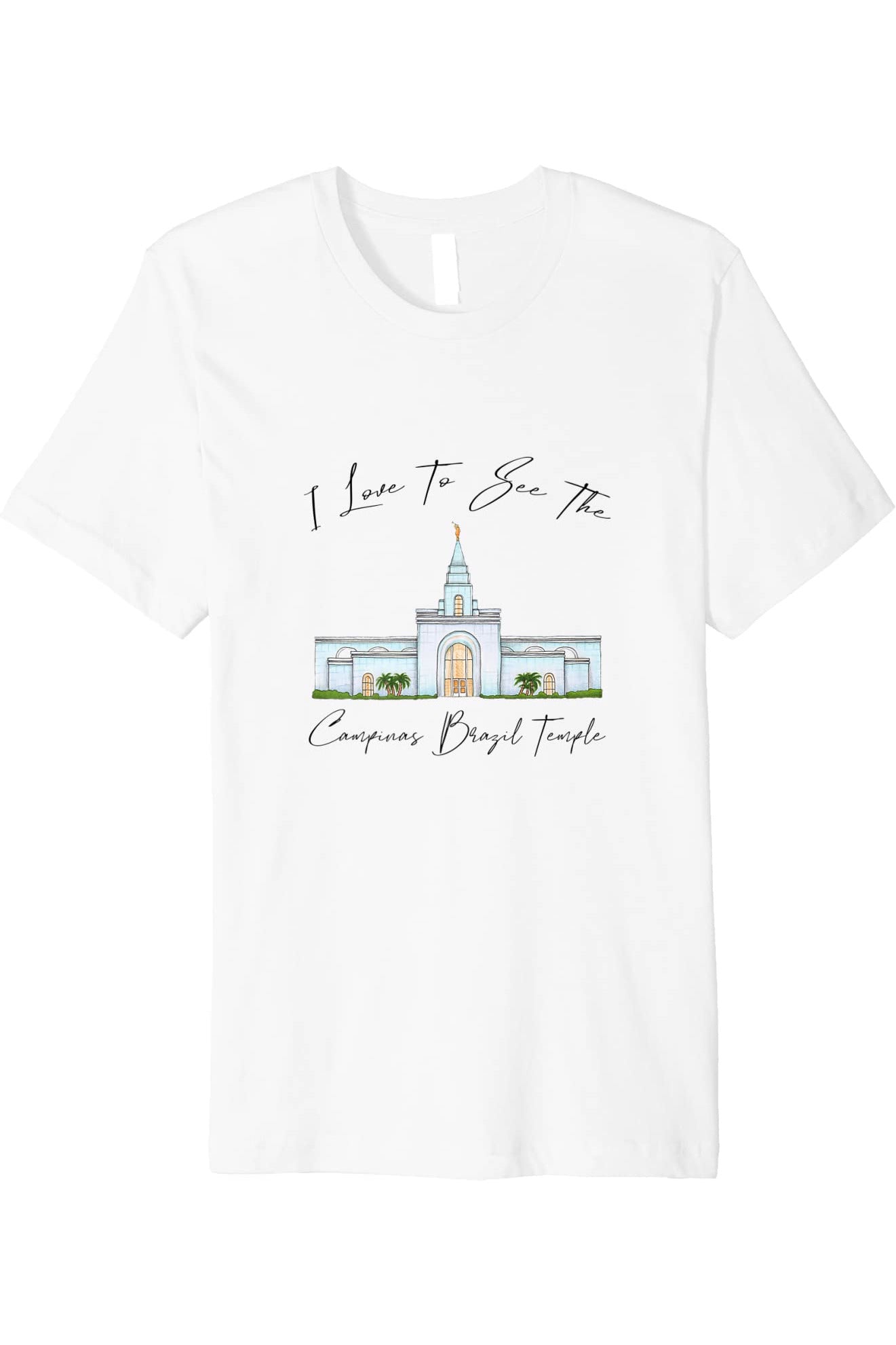 Campinas Brazil Temple T-Shirt - Premium - Calligraphy Style (English) US