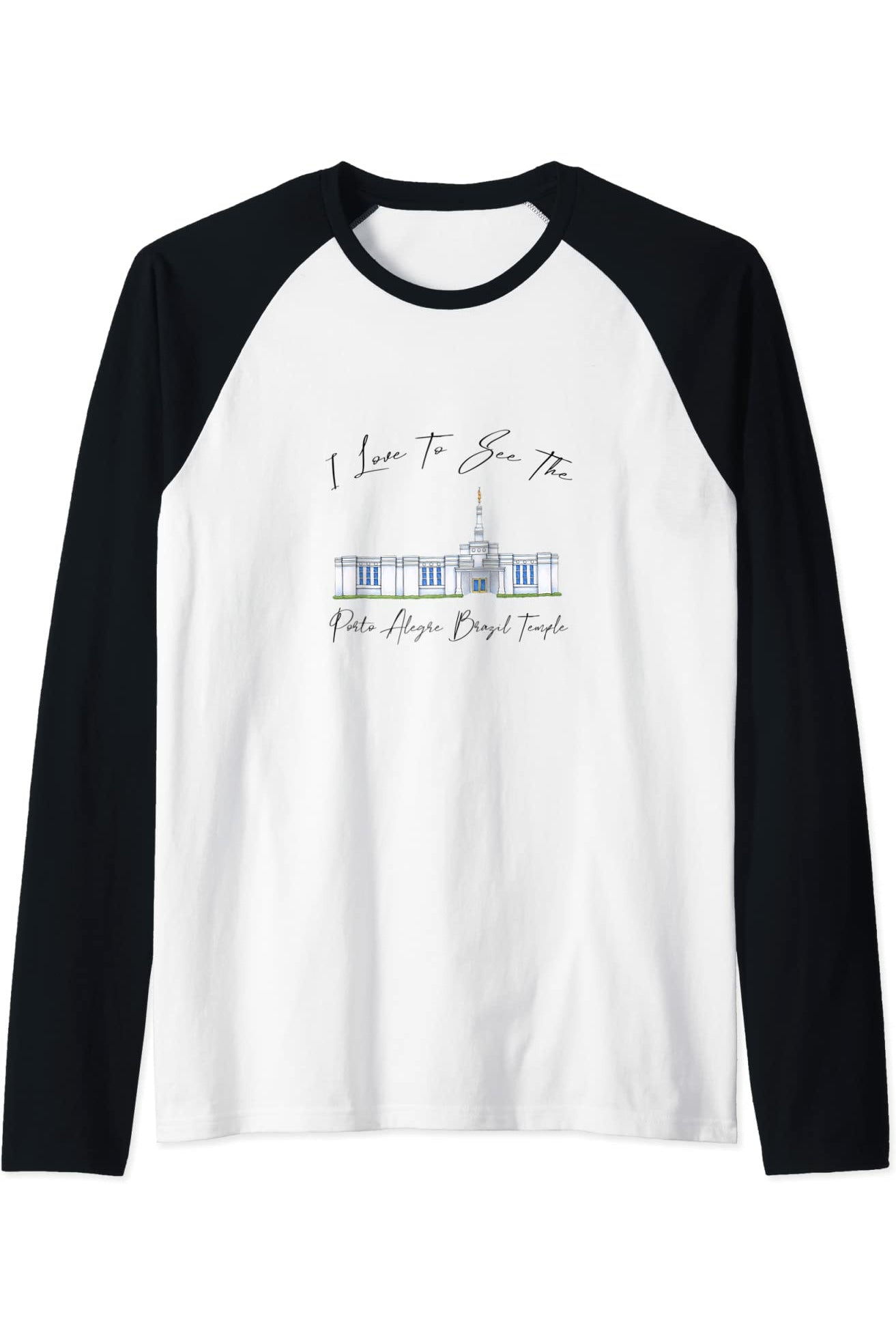 Porto Alegre Brazil Temple Raglan - Calligraphy Style (English) US