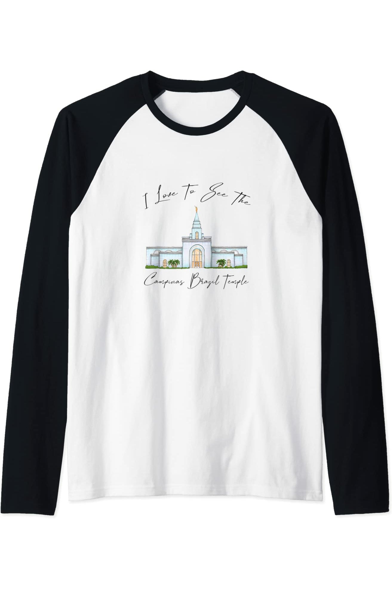 Campinas Brazil Temple Raglan - Calligraphy Style (English) US