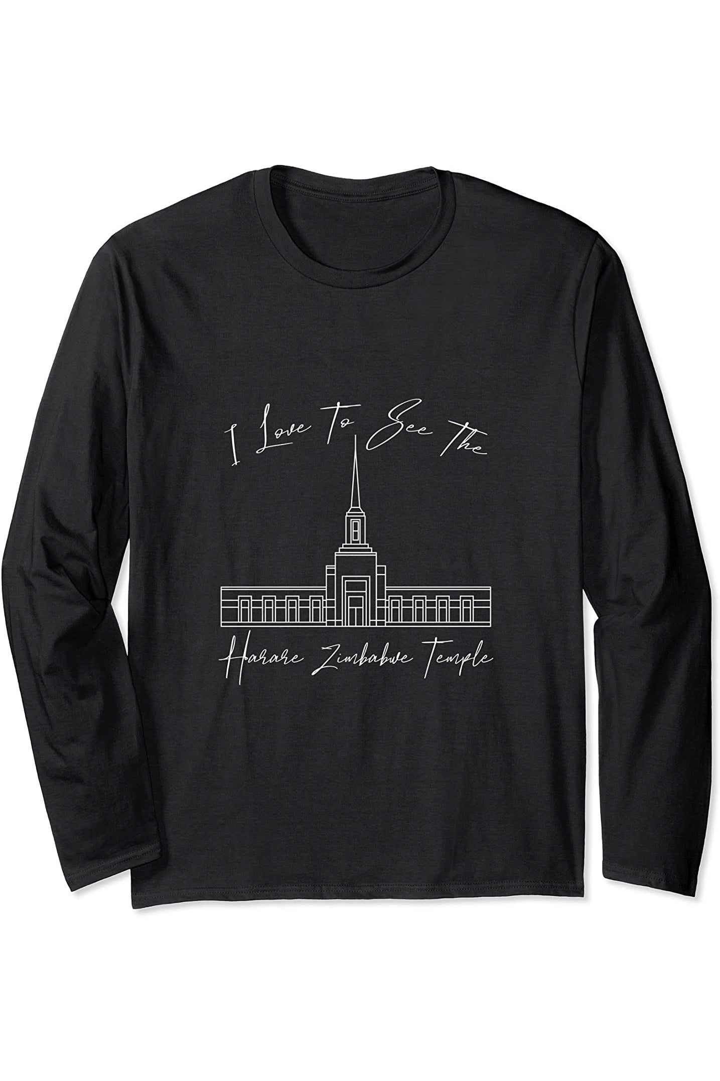 Harare Zimbabwe Temple Long Sleeve T-Shirt - Calligraphy Style (English) US