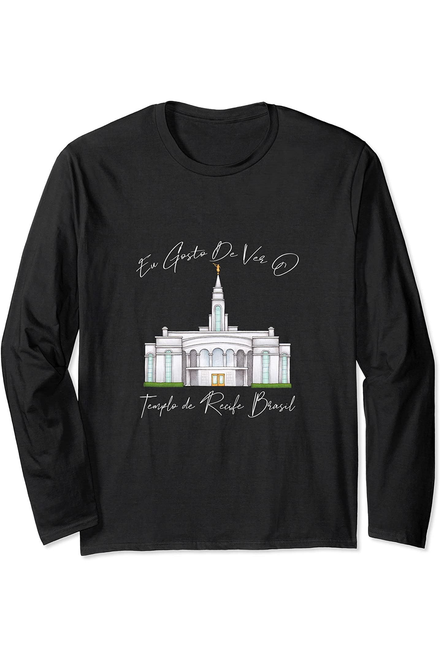Templo de Manaus Brasil Long Sleeve T-Shirt - Calligraphy Style (Portuguese) US