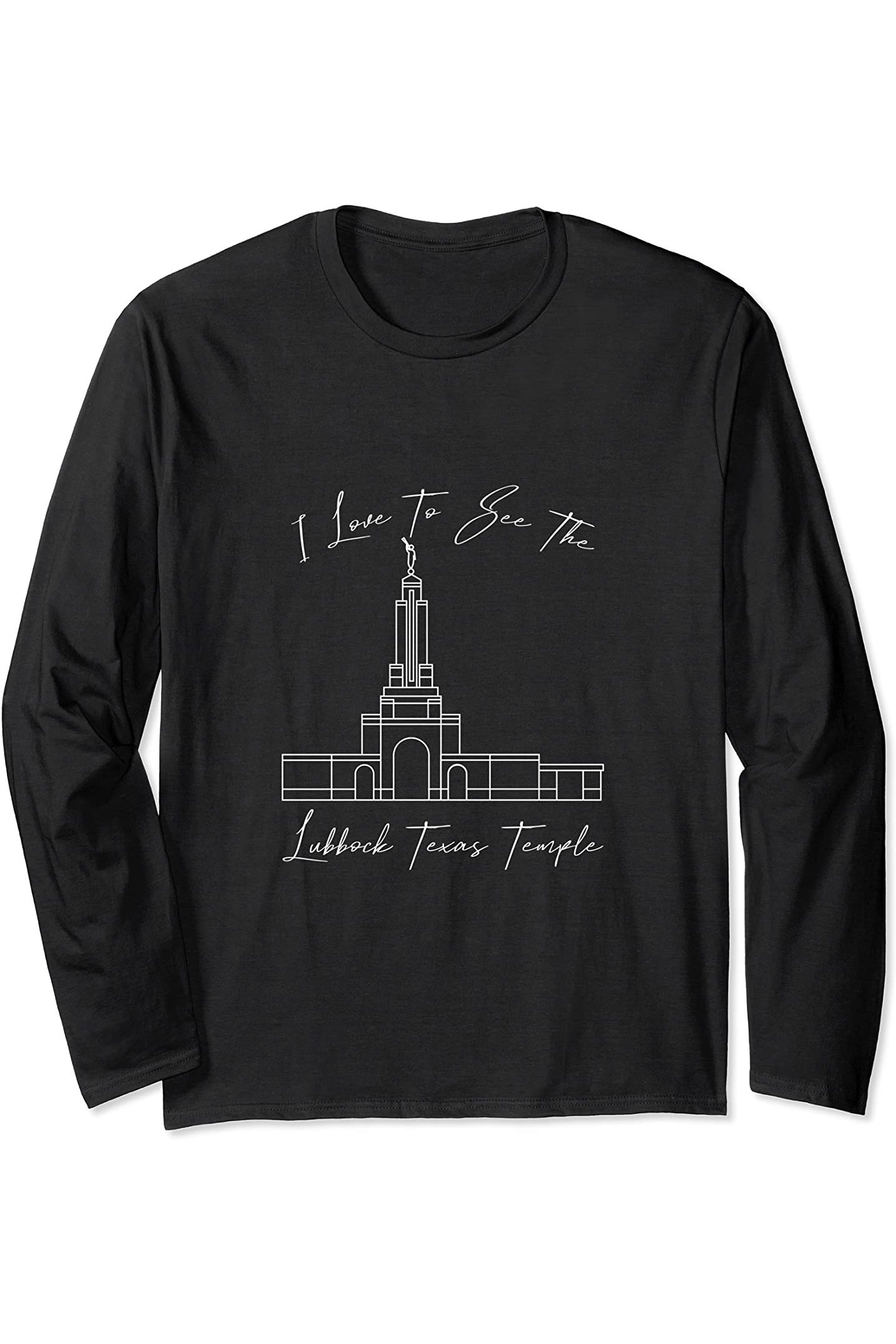 Lubbock Texas Temple Long Sleeve T-Shirt - Calligraphy Style (English) US