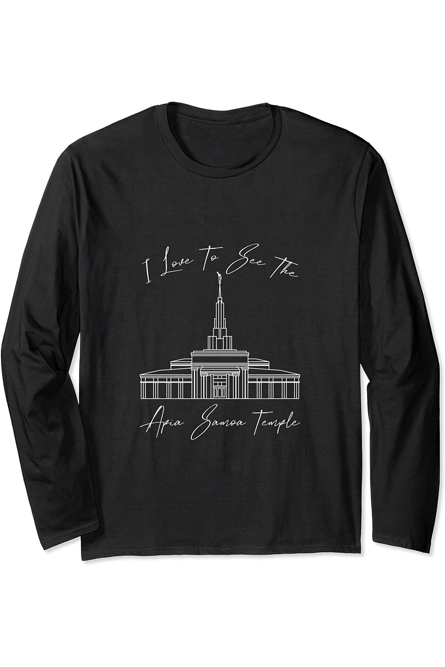 Apia Samoa Temple Long Sleeve T-Shirt - Calligraphy Style (English) US