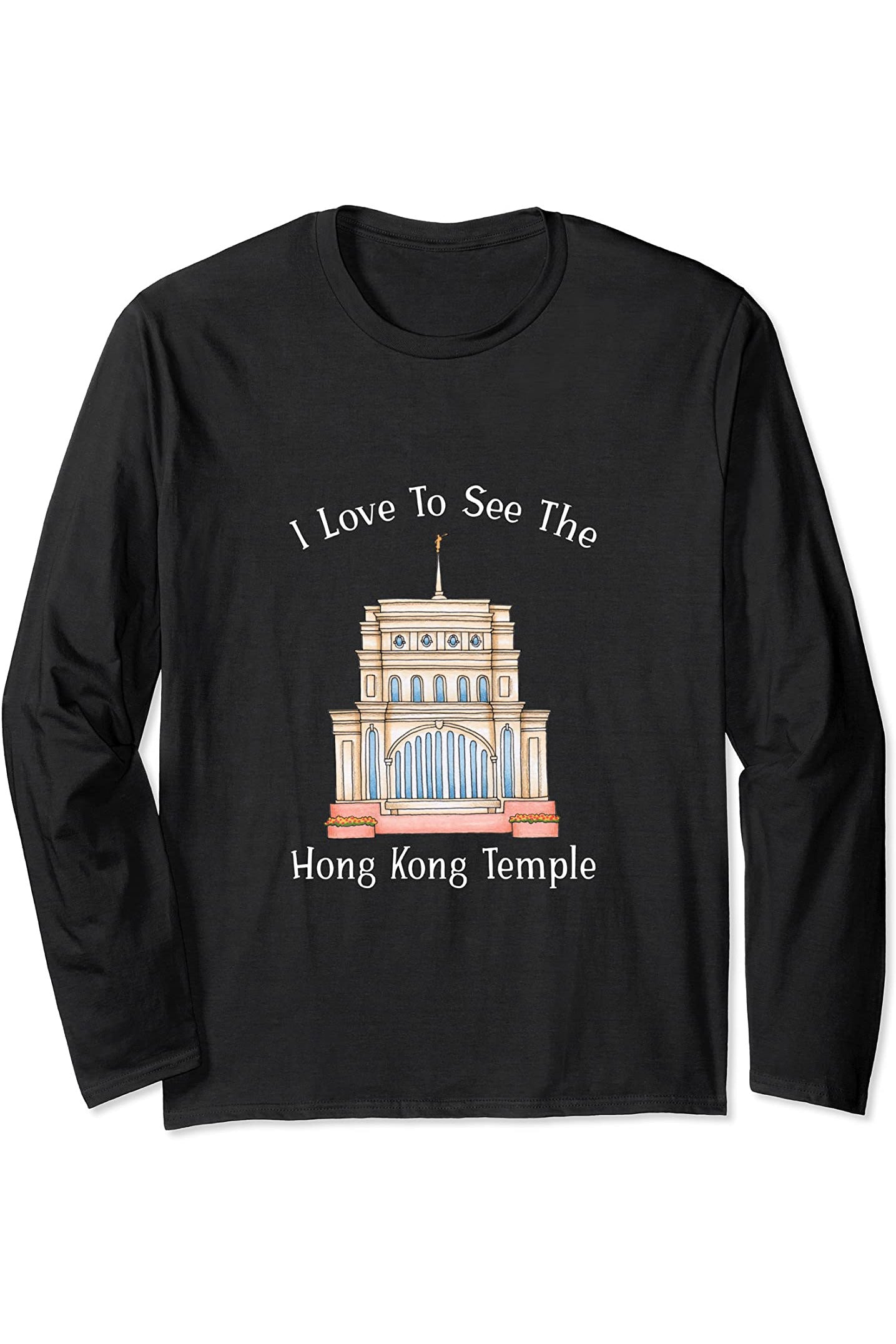Hong Kong China Temple Long Sleeve T-Shirt - Happy Style (English) US