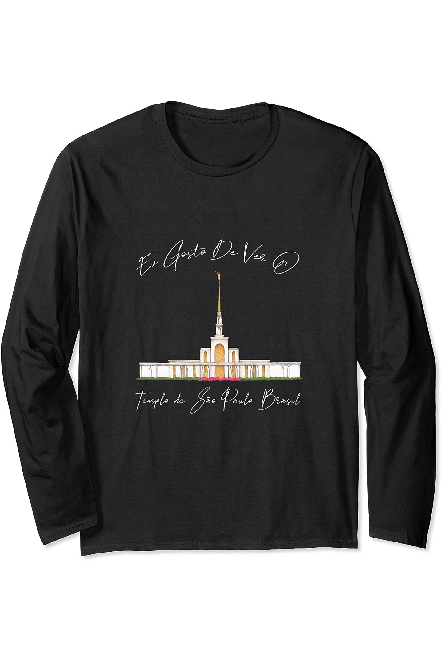 Templo de Manaus Brasil Long Sleeve T-Shirt - Calligraphy Style (Portuguese) US