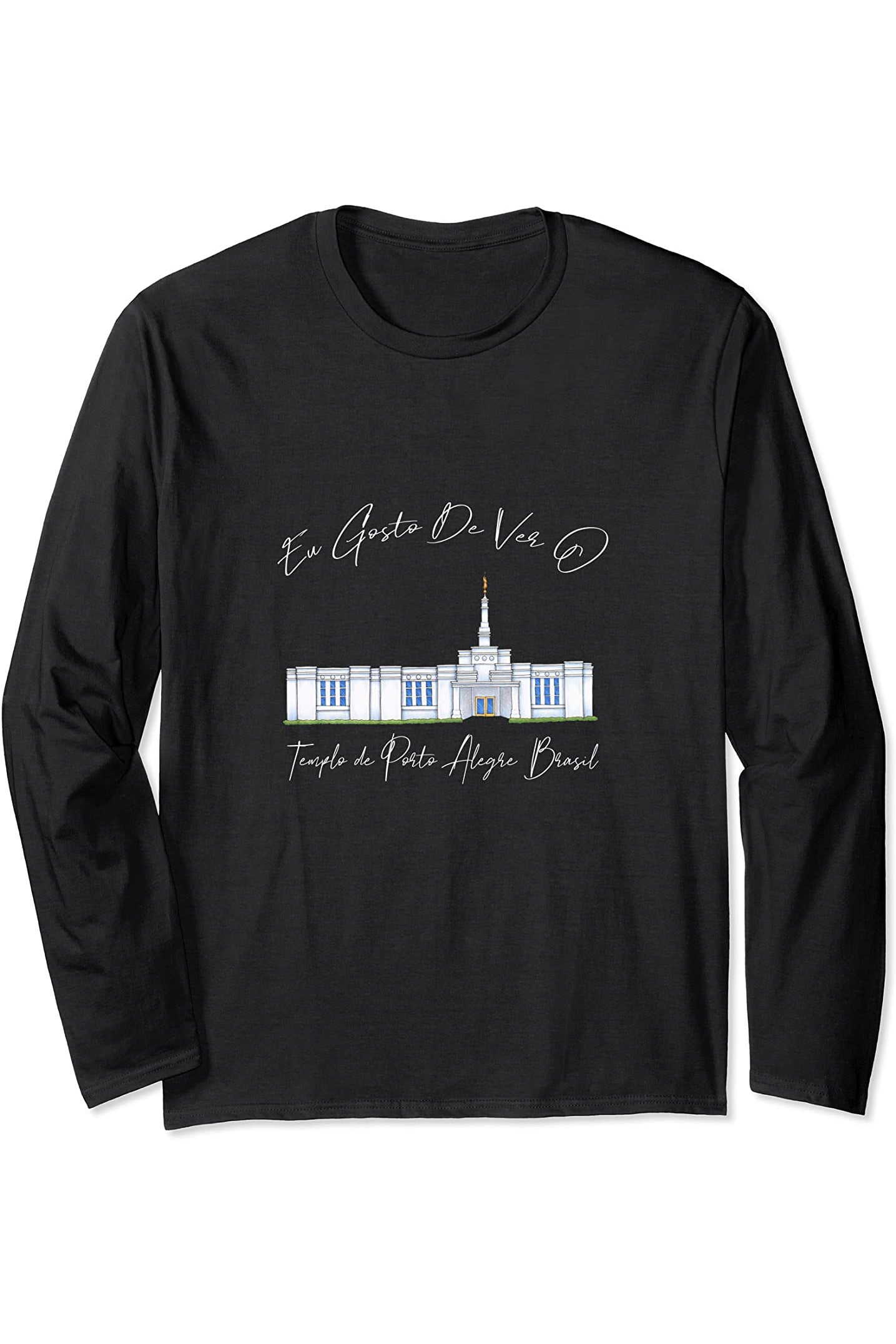 Templo de Manaus Brasil Long Sleeve T-Shirt - Calligraphy Style (Portuguese) US